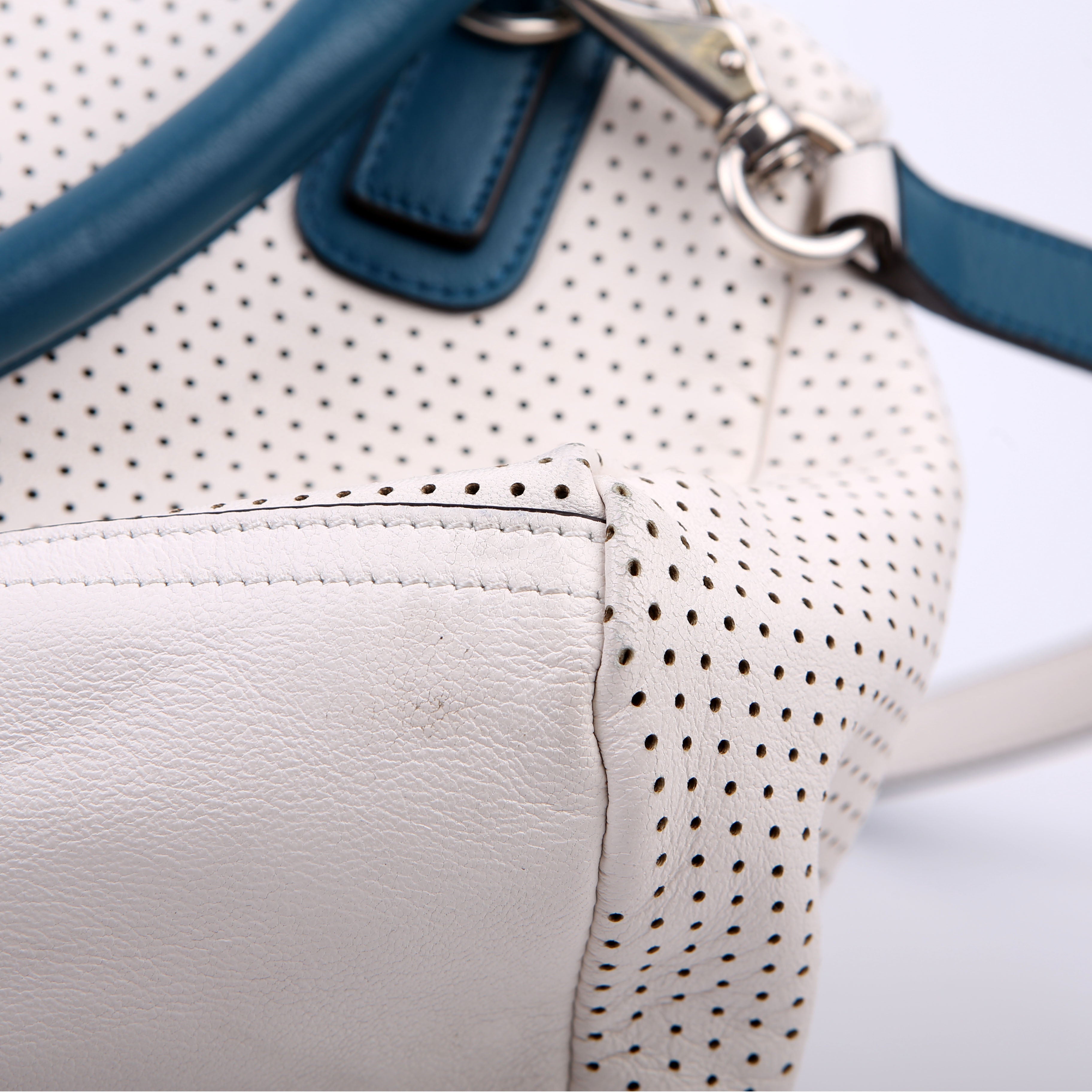 Pandora Perforated Lambskin Satchel Small White