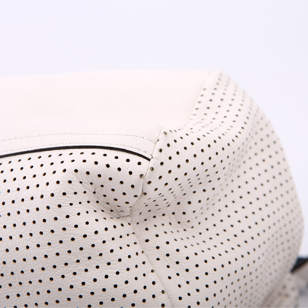 Pandora Perforated Lambskin Satchel Small White
