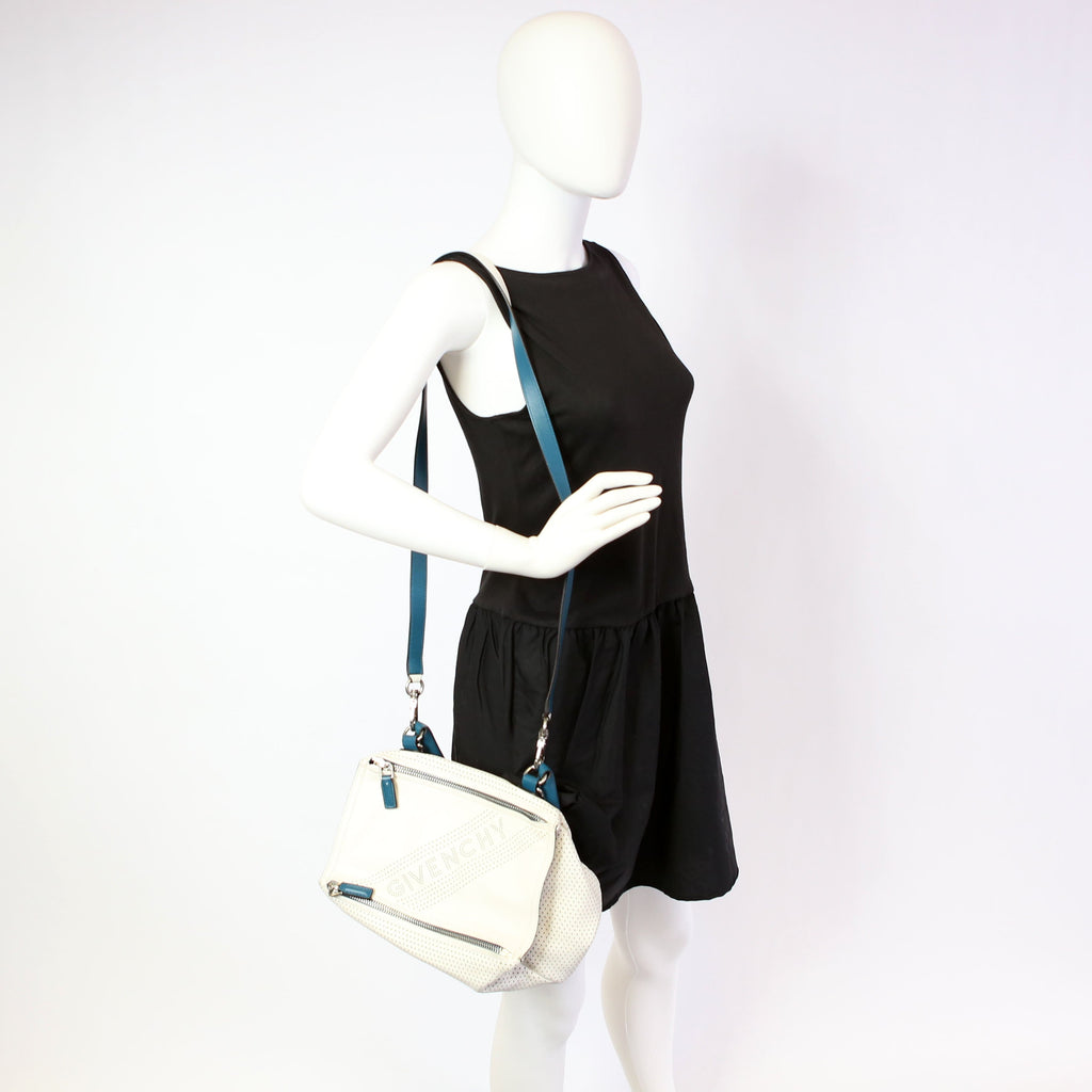 Pandora Perforated Lambskin Satchel Small White