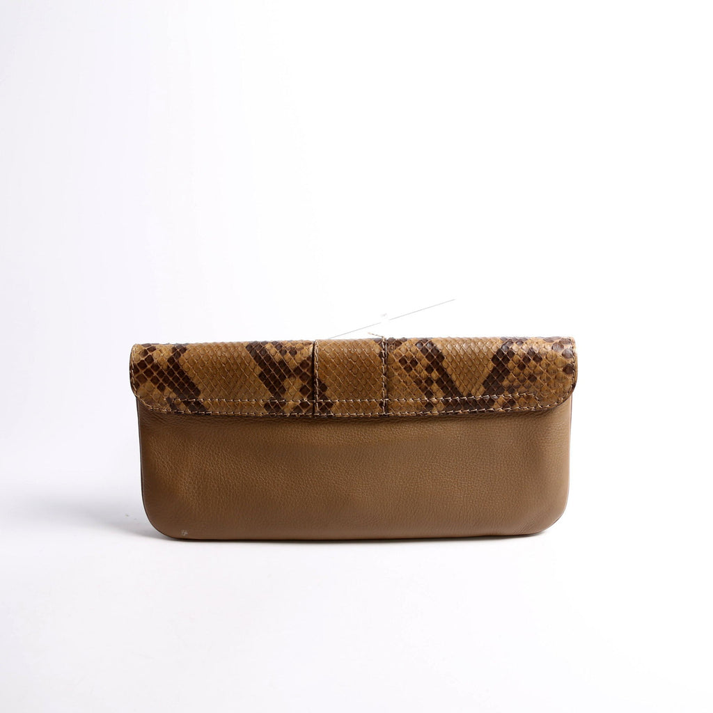 257053 Greenwich Clutch Python Leather Brown