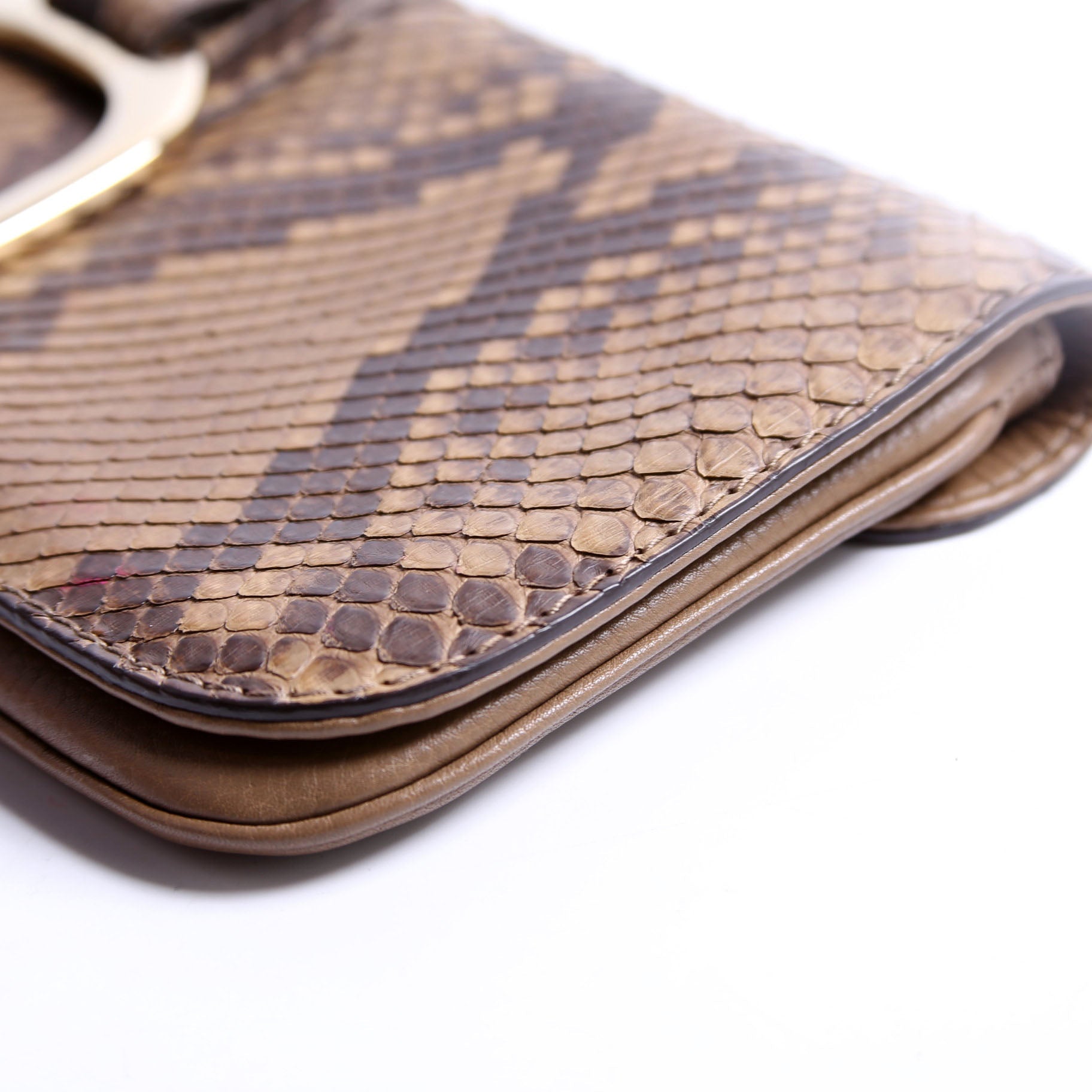 257053 Greenwich Clutch Python Leather Brown