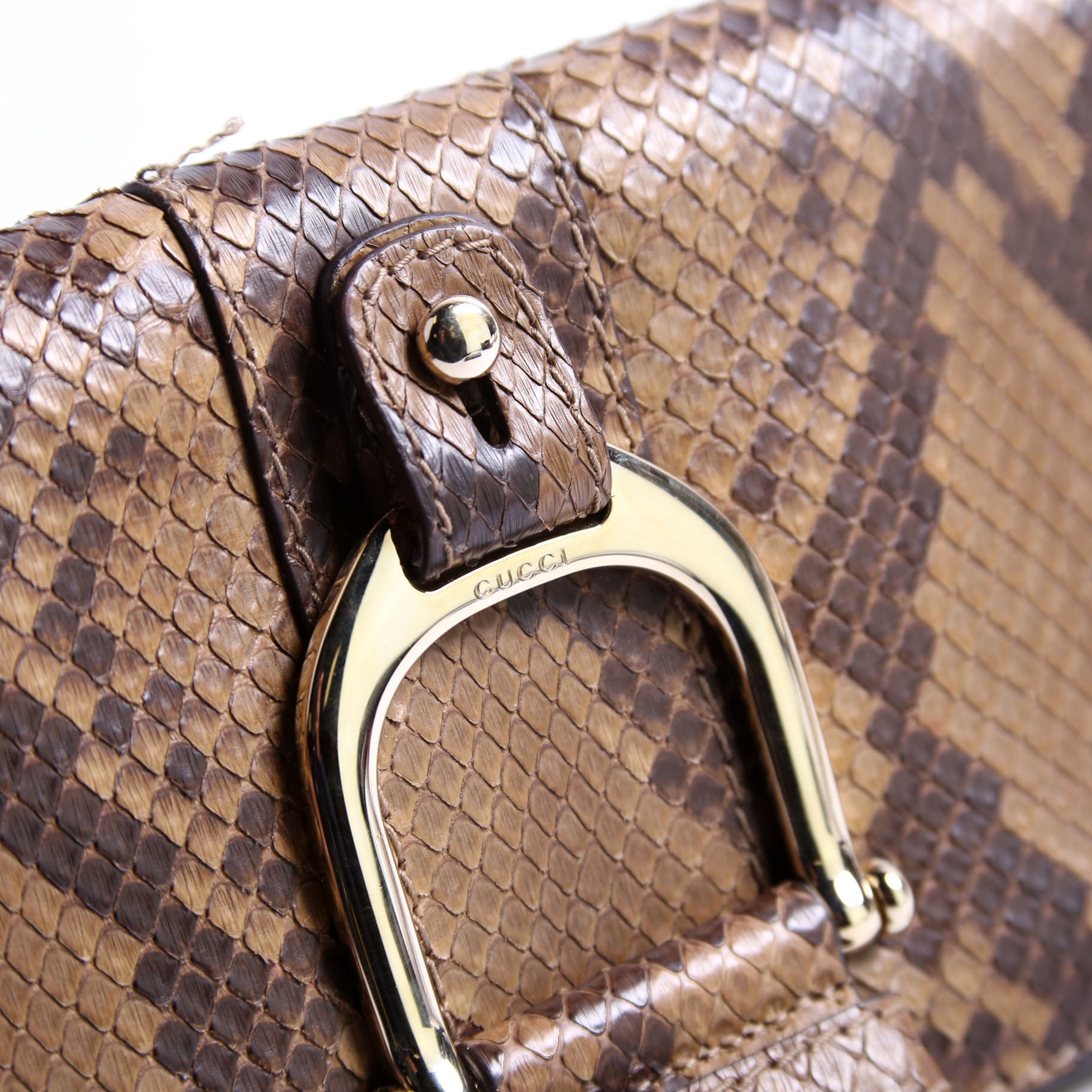 257053 Greenwich Clutch Python Leather Brown