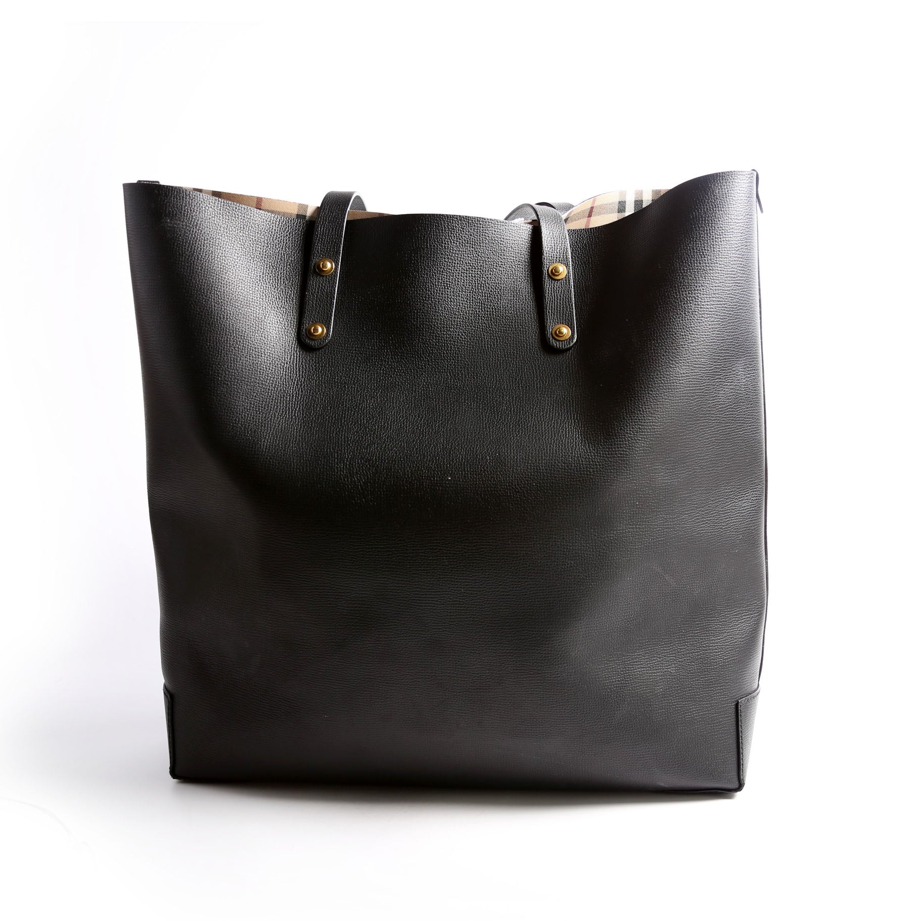 Grainy Leather Haymarket Check Vertical Tote
