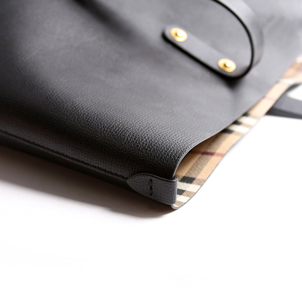 Grainy Leather Haymarket Check Vertical Tote