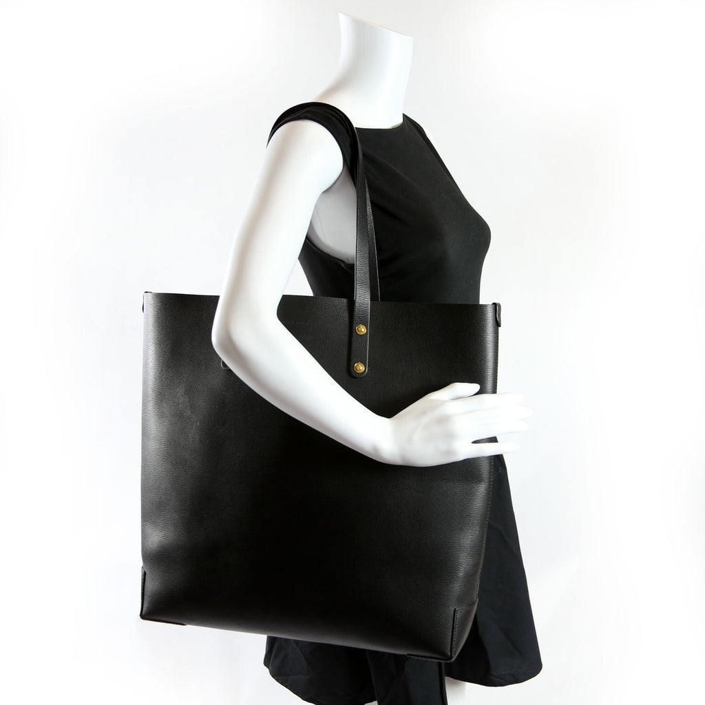 Grainy Leather Haymarket Check Vertical Tote