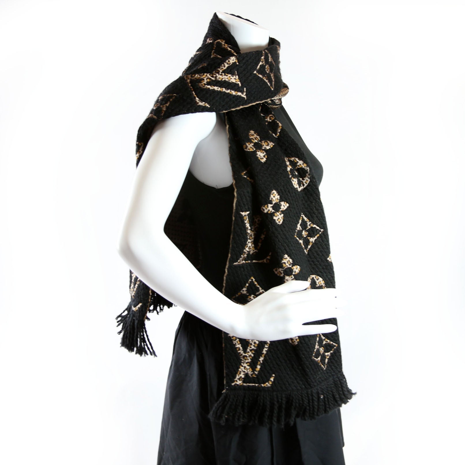 Logomania Wool/Silk Scarf Black/Brown