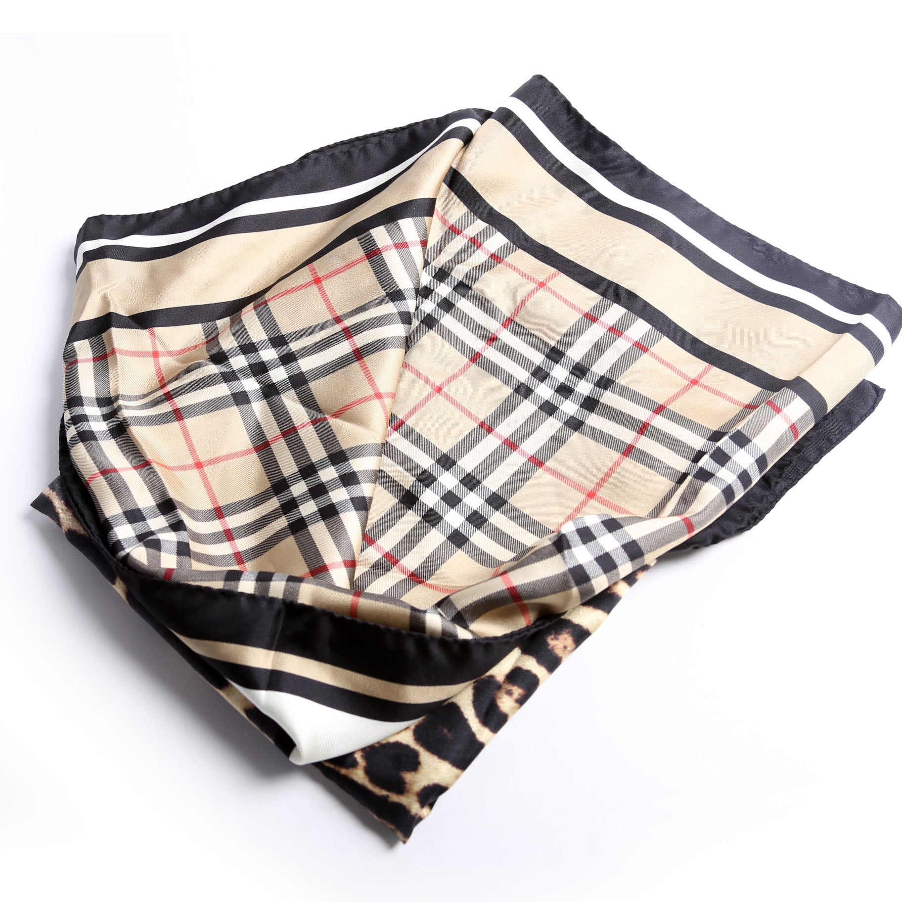 Vintage Check Animal Print Silk Scarf Beige/Black