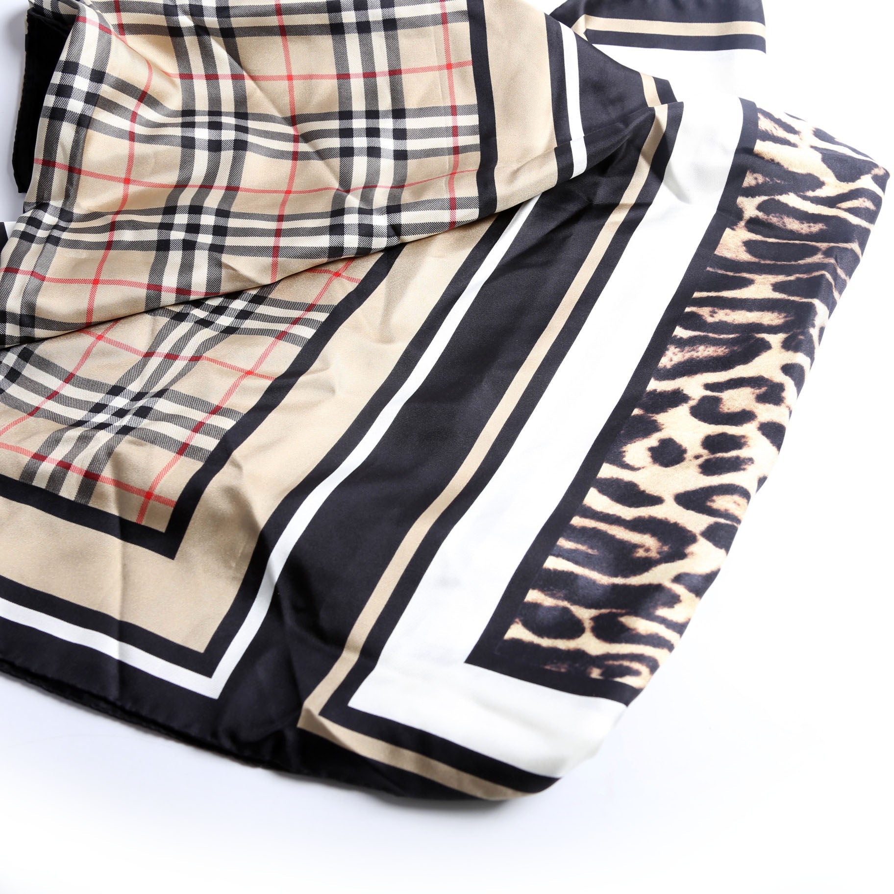 Vintage Check Animal Print Silk Scarf Beige/Black
