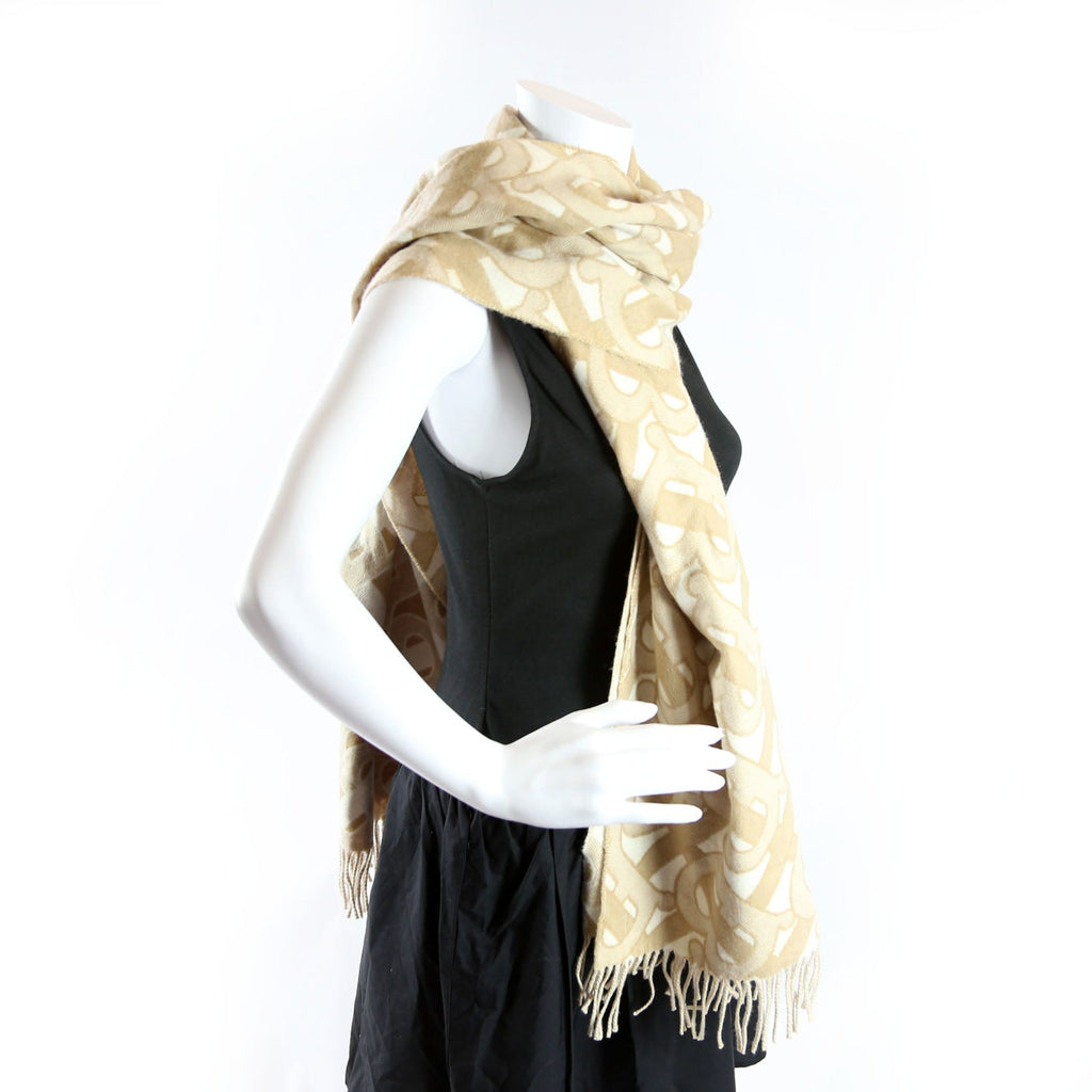 TB Monogram Cashmere 200X50CM Scarf Beige