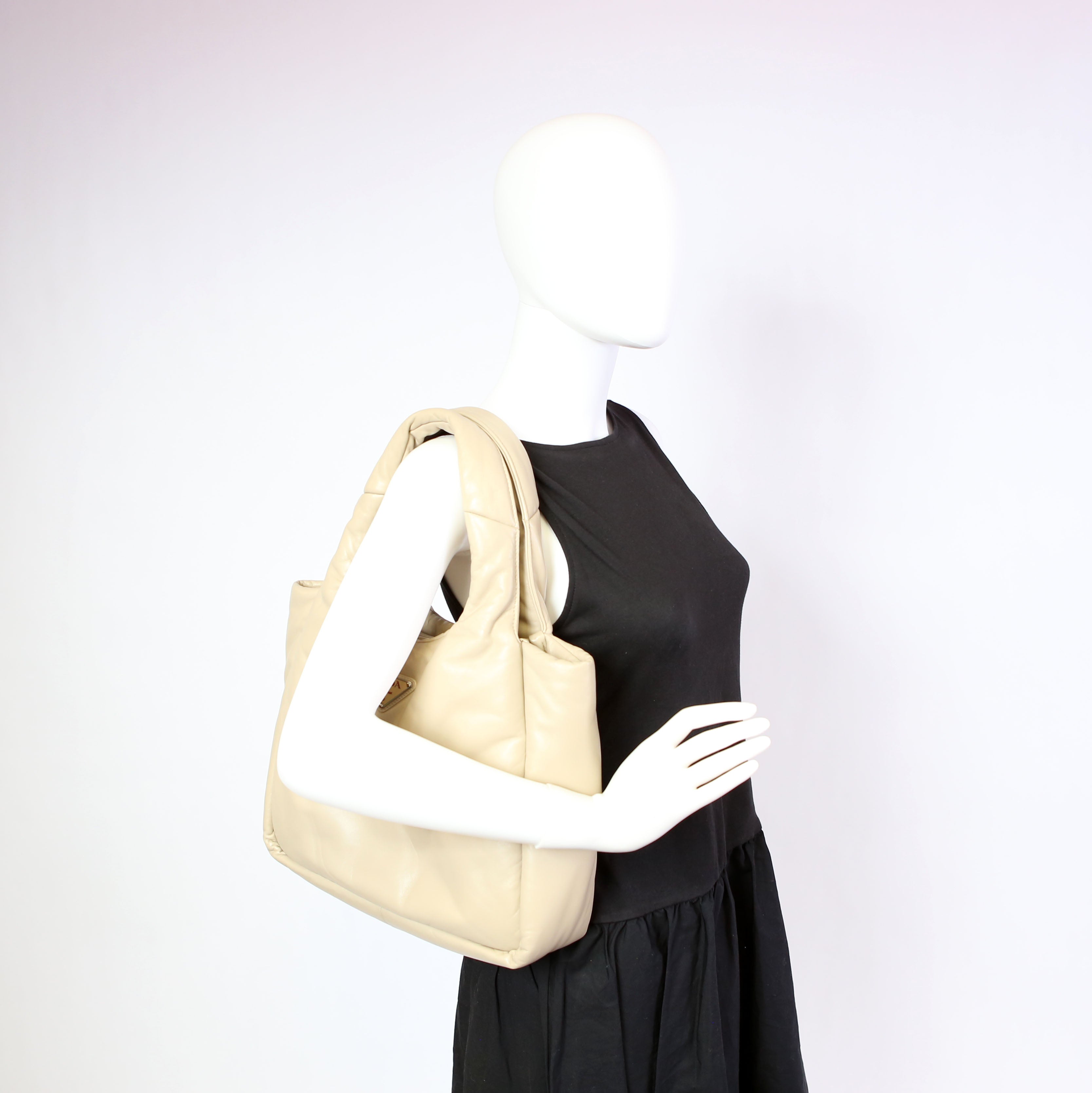 Prada Padded Soft Nappa Tote Medium Beige