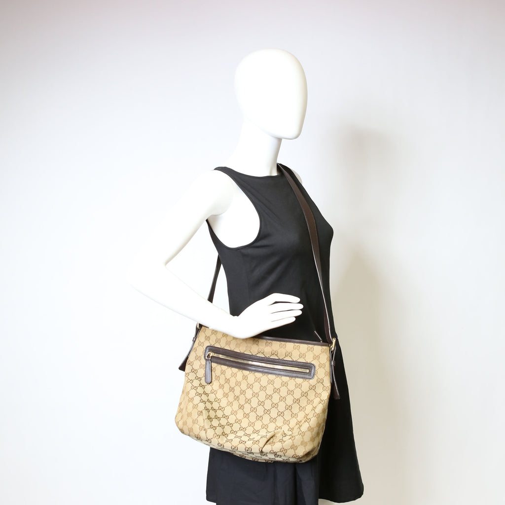 Gucci 388930 GG Canvas Shoulder Bag Brown