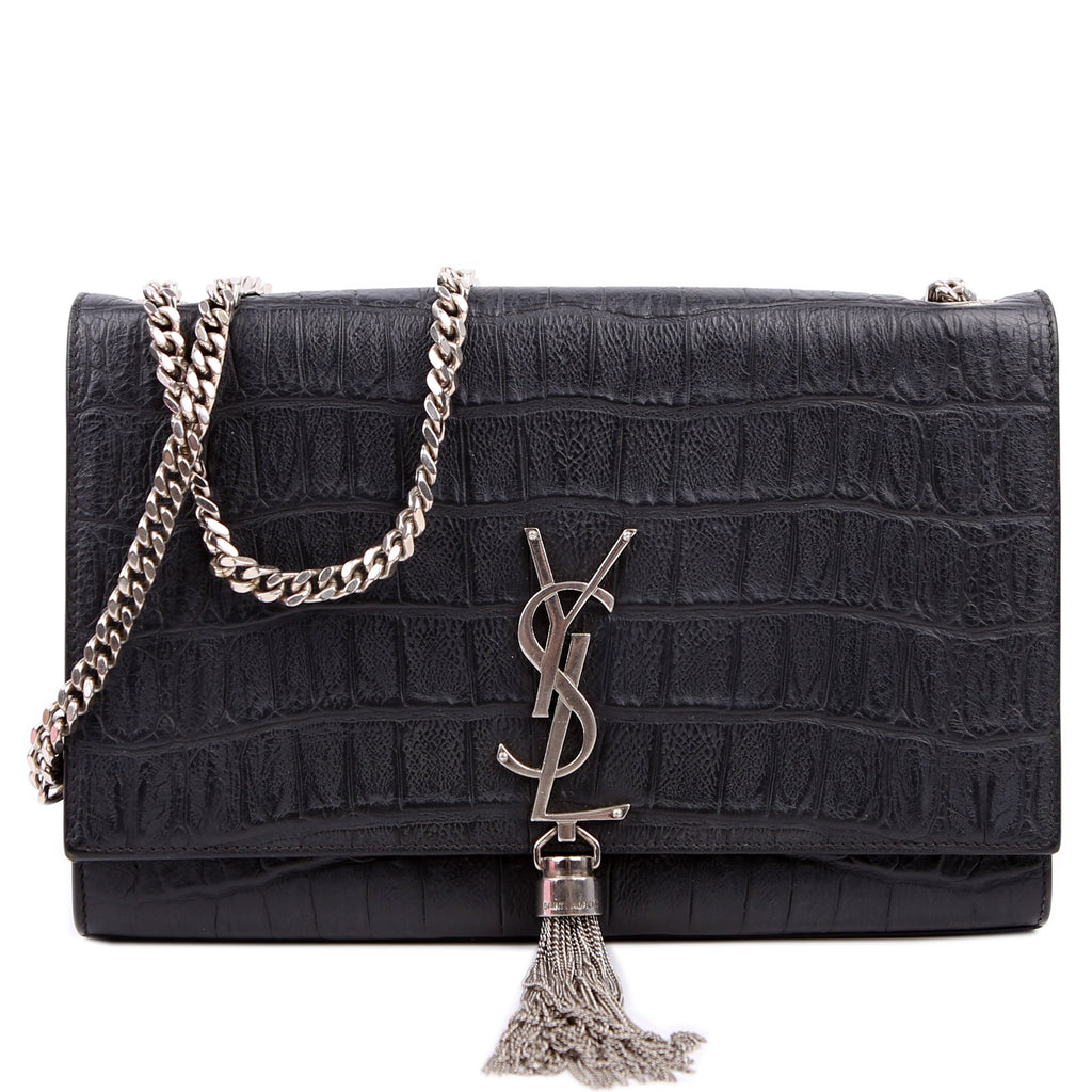 Kate Tassel Satchel Medium Crocodile Embossed Grey