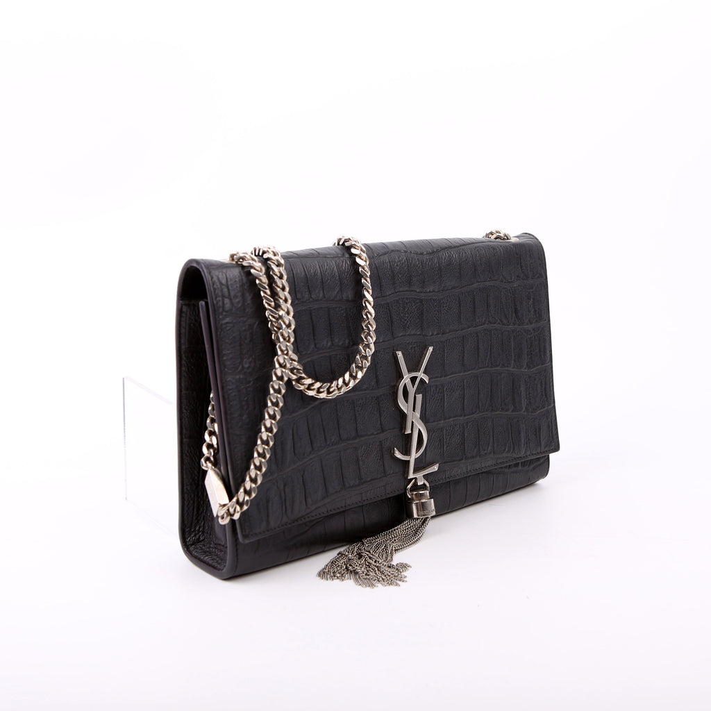 Kate Tassel Satchel Medium Crocodile Embossed Grey
