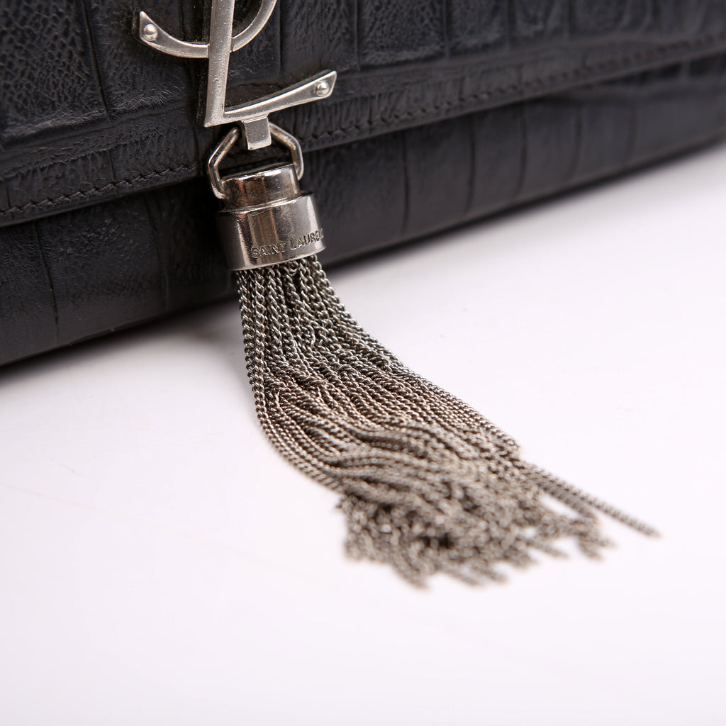 Kate Tassel Satchel Medium Crocodile Embossed Grey