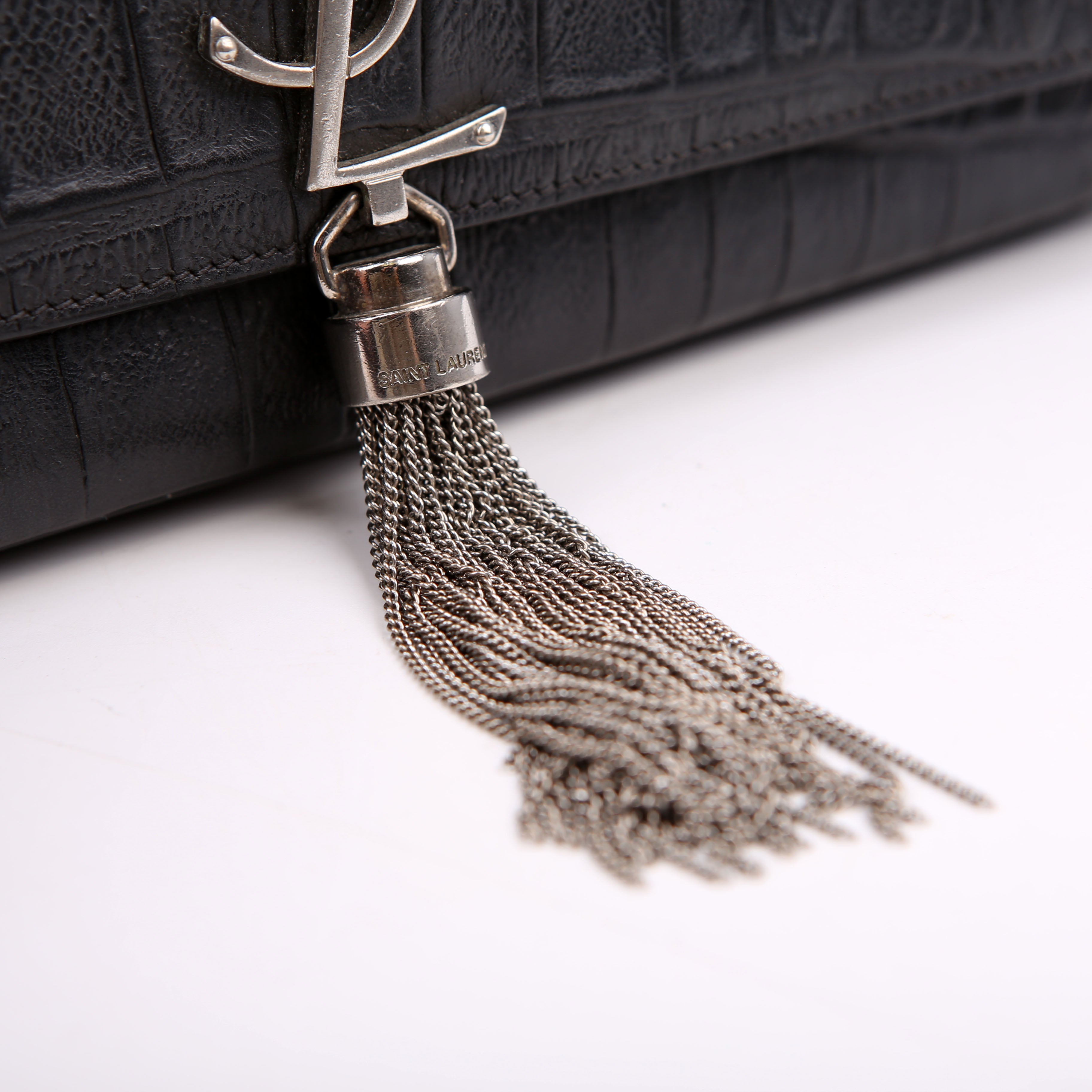 Kate Tassel Satchel Medium Crocodile Embossed Grey