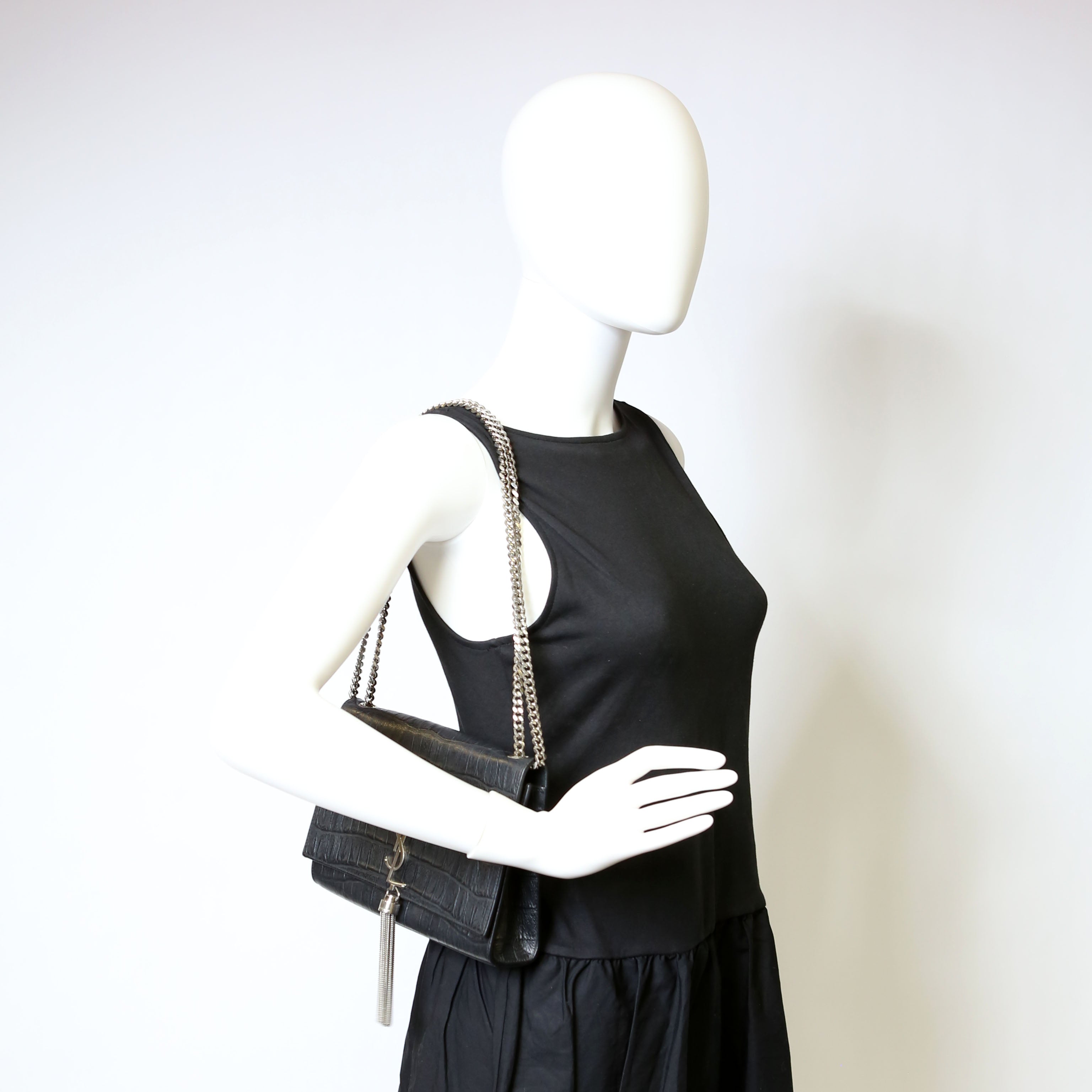 Kate Tassel Satchel Medium Crocodile Embossed Grey
