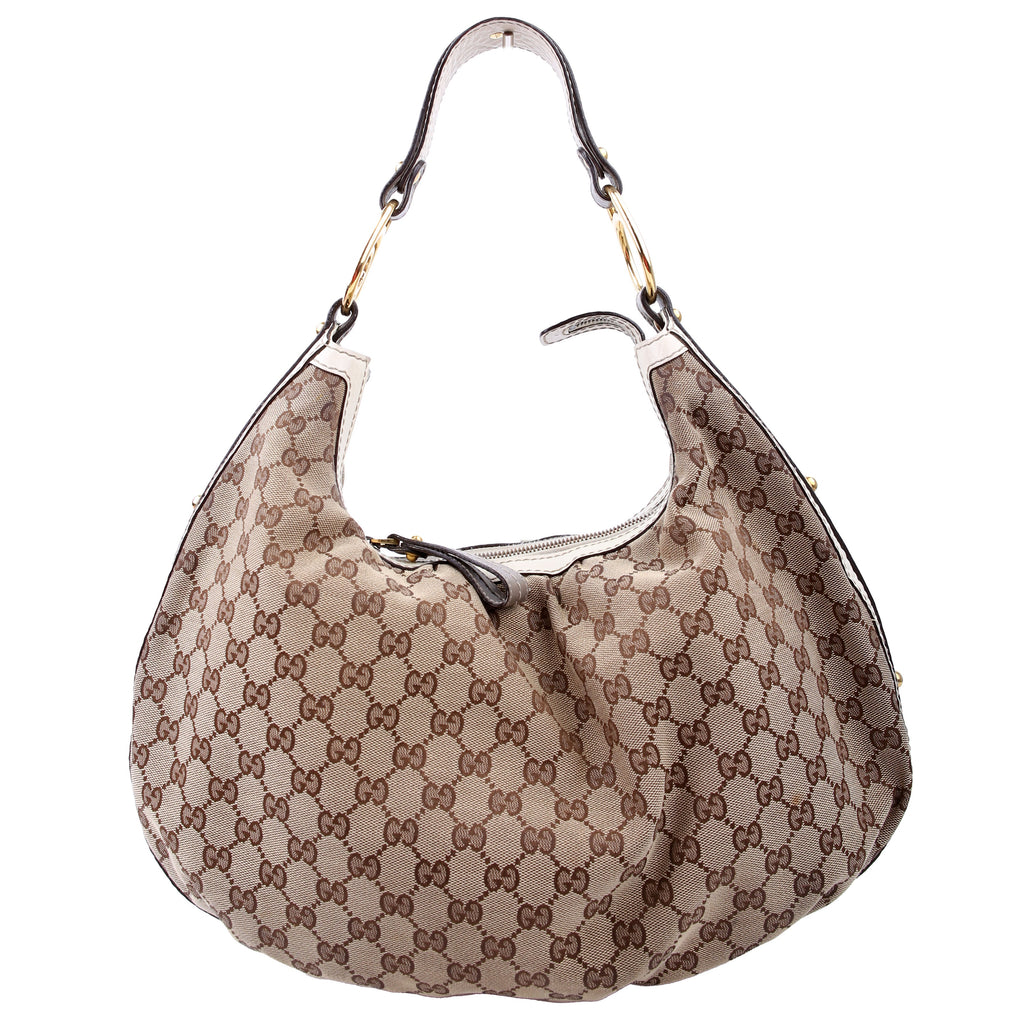 223952 GG Canvas Hobo Medium Tan/White