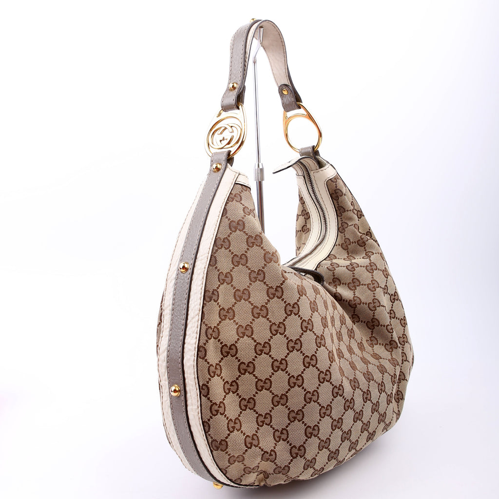 223952 GG Canvas Hobo Medium Tan/White