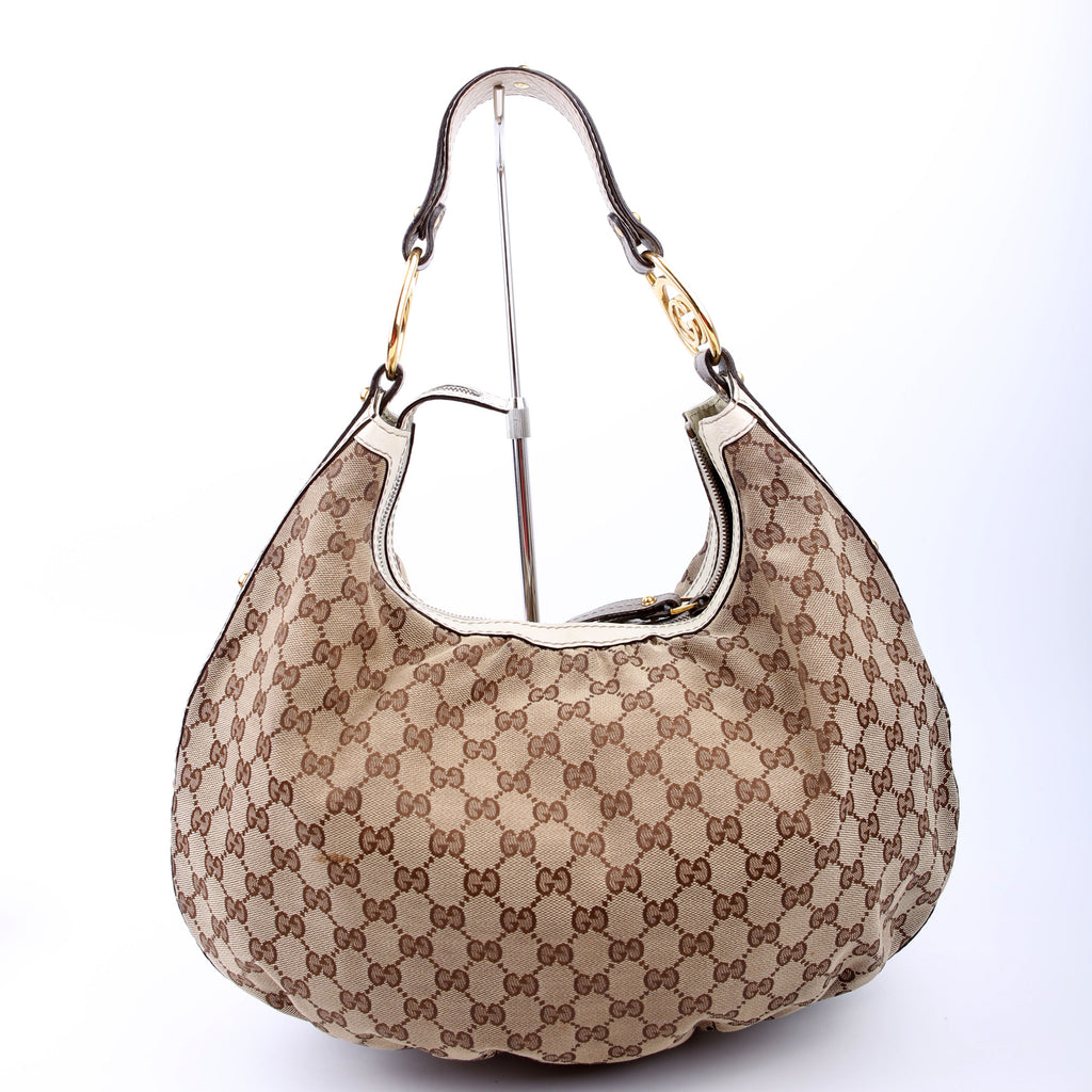 223952 GG Canvas Hobo Medium Tan/White