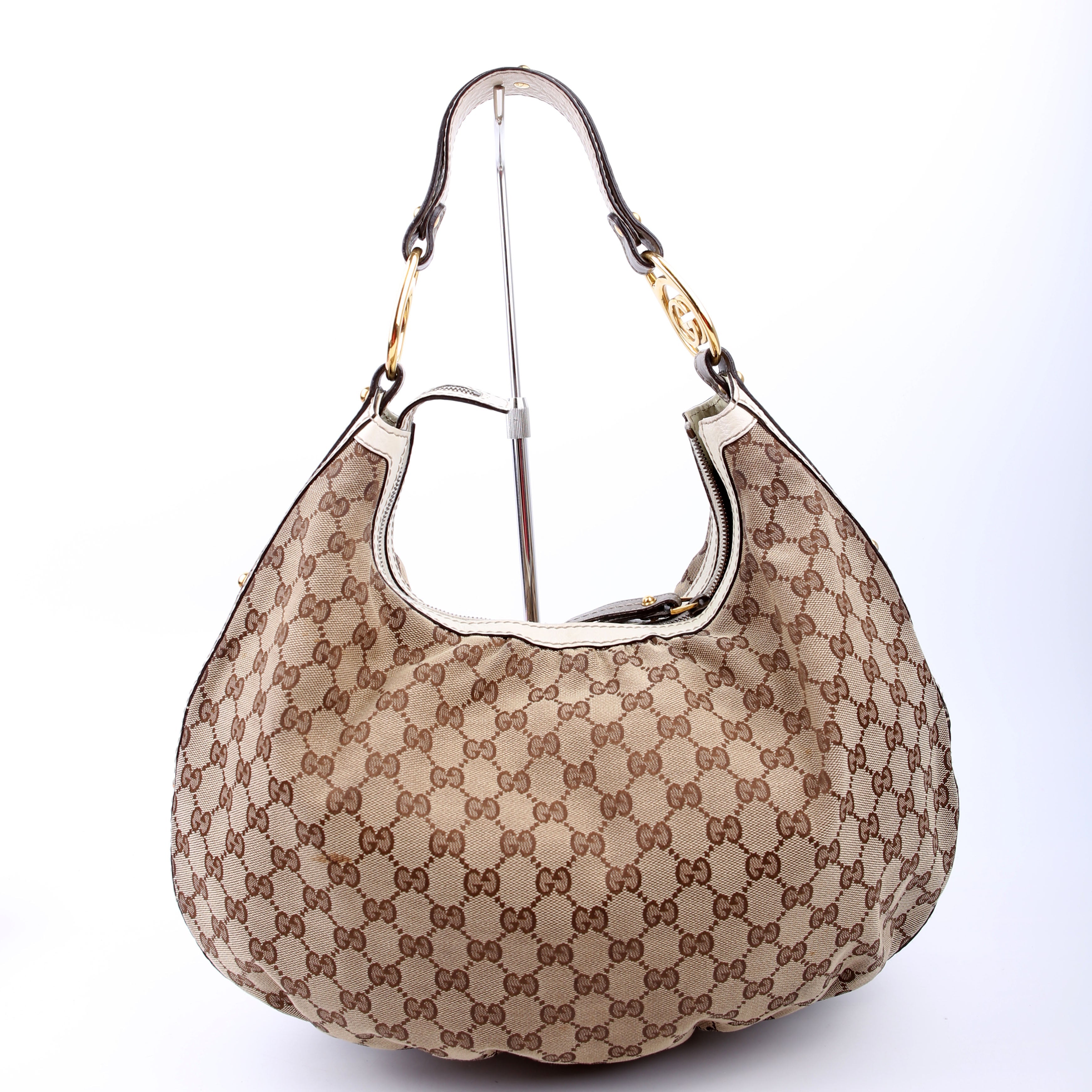 223952 GG Canvas Hobo Medium Tan/White