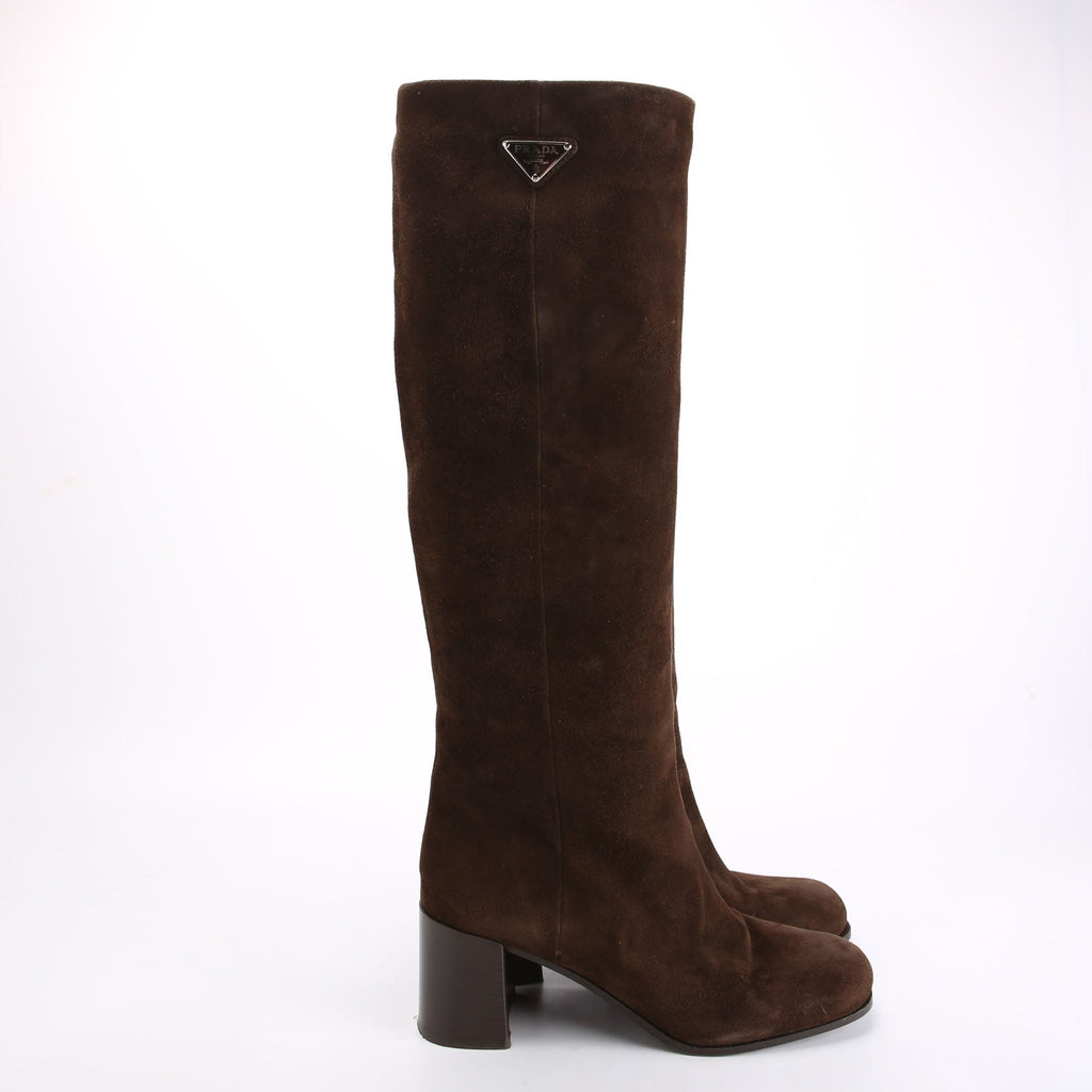 Block Heel Suede Knee Boots Size 38 Brown