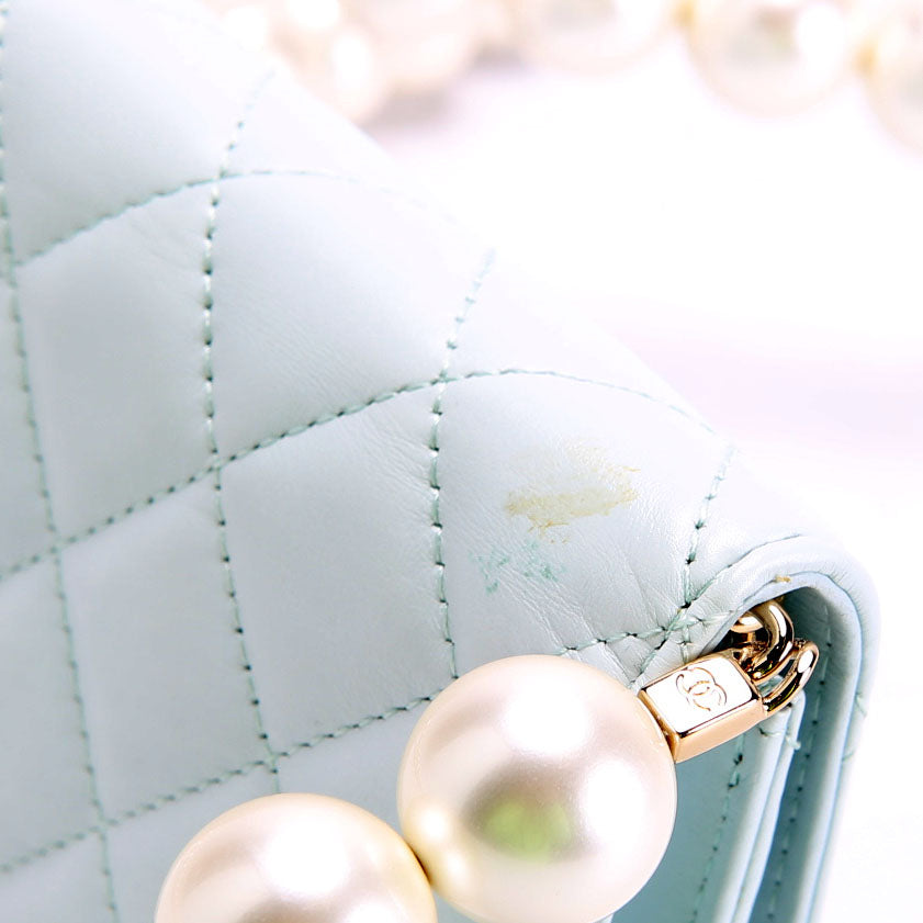 Maxi Pearls Compact Wallet Lambskin 31M Baby Blue