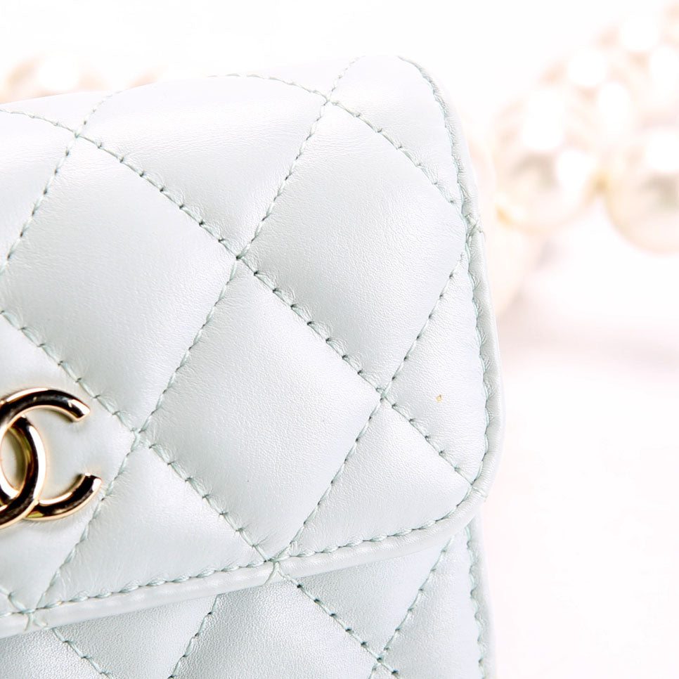 Maxi Pearls Compact Wallet Lambskin 31M Baby Blue