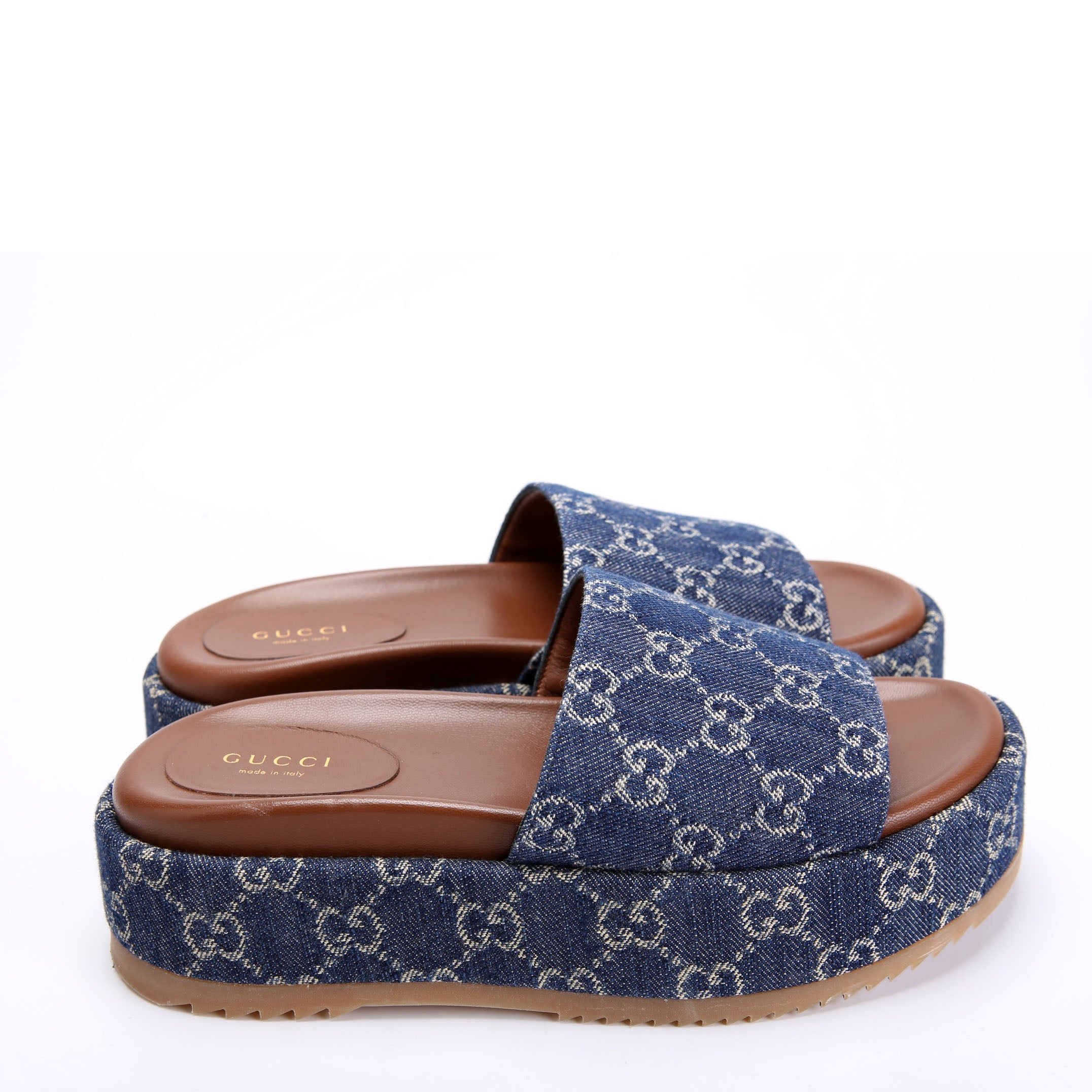 GG Denim Platform Slides Size 37.5