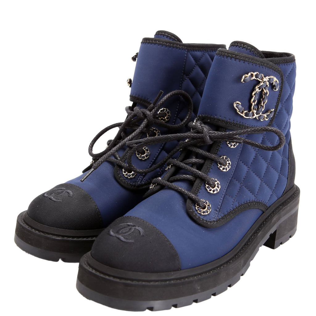 Quilted CC Cap Toe Combat Boots Size 36 Blue