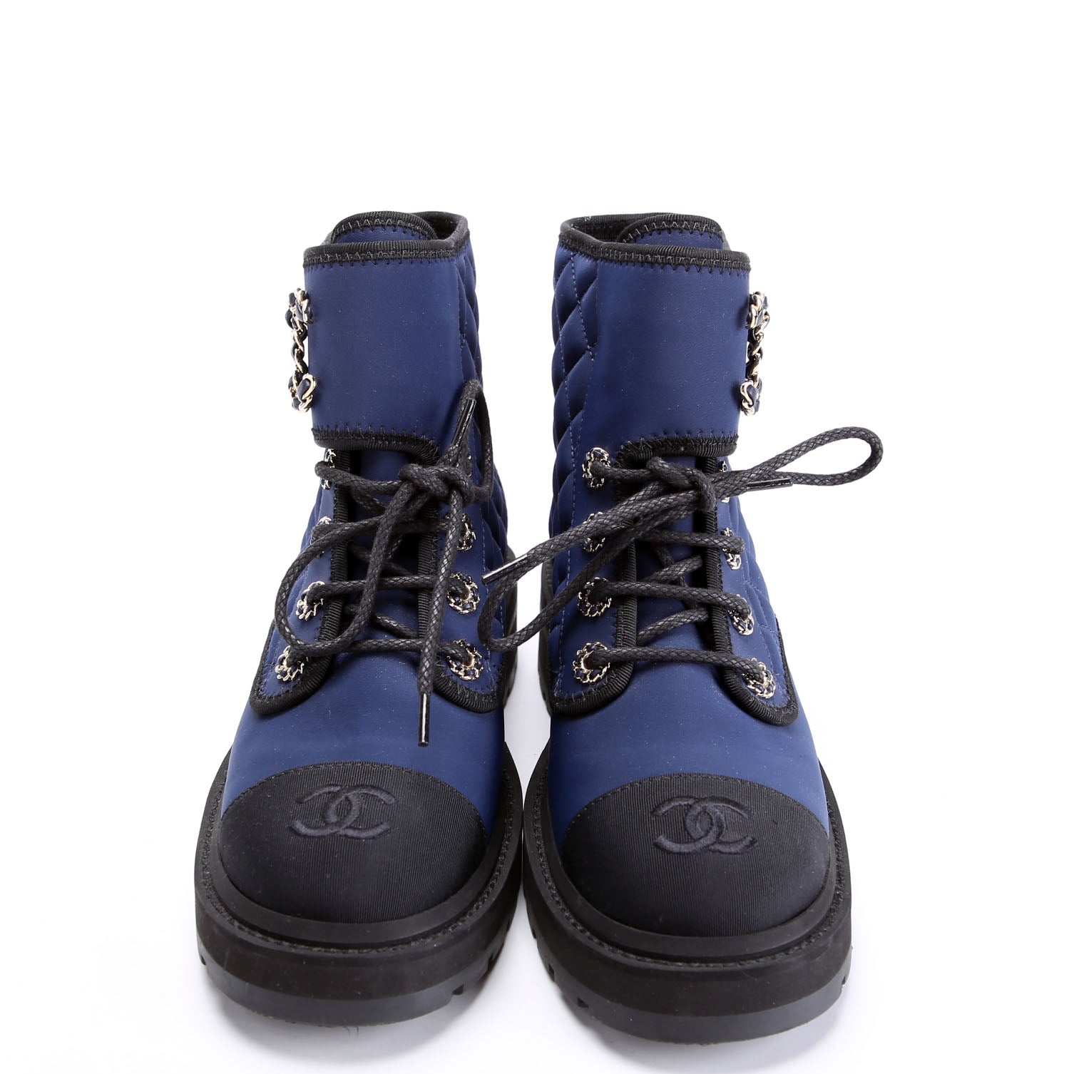 Quilted CC Cap Toe Combat Boots Size 36 Blue