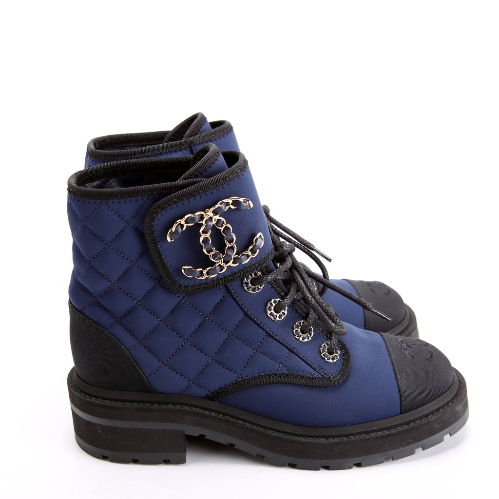 Quilted CC Cap Toe Combat Boots Size 36 Blue