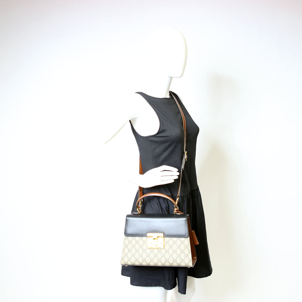 453188 Padlock GG Supreme Top Handle Small Brown/Black