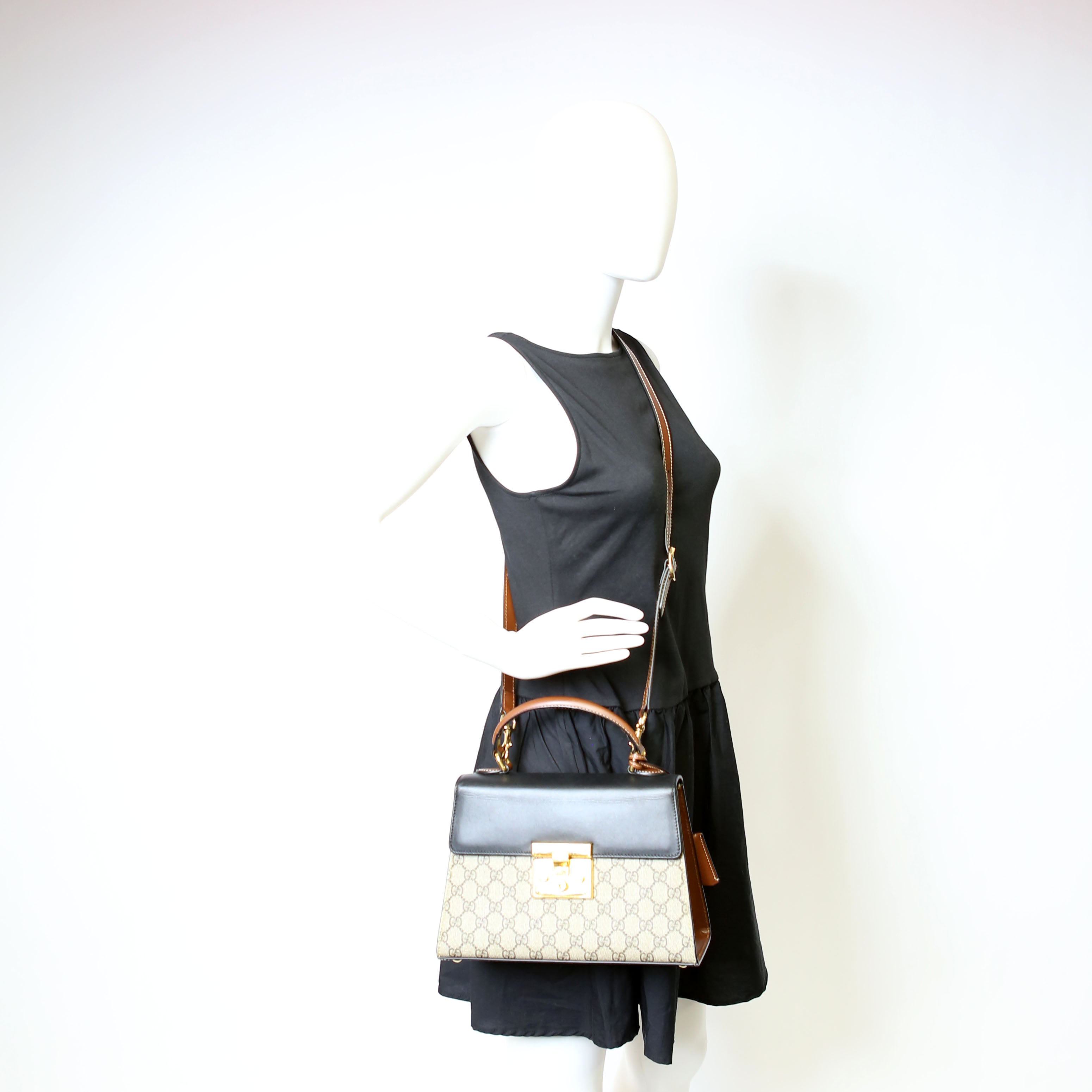 453188 Padlock GG Supreme Top Handle Small Brown/Black