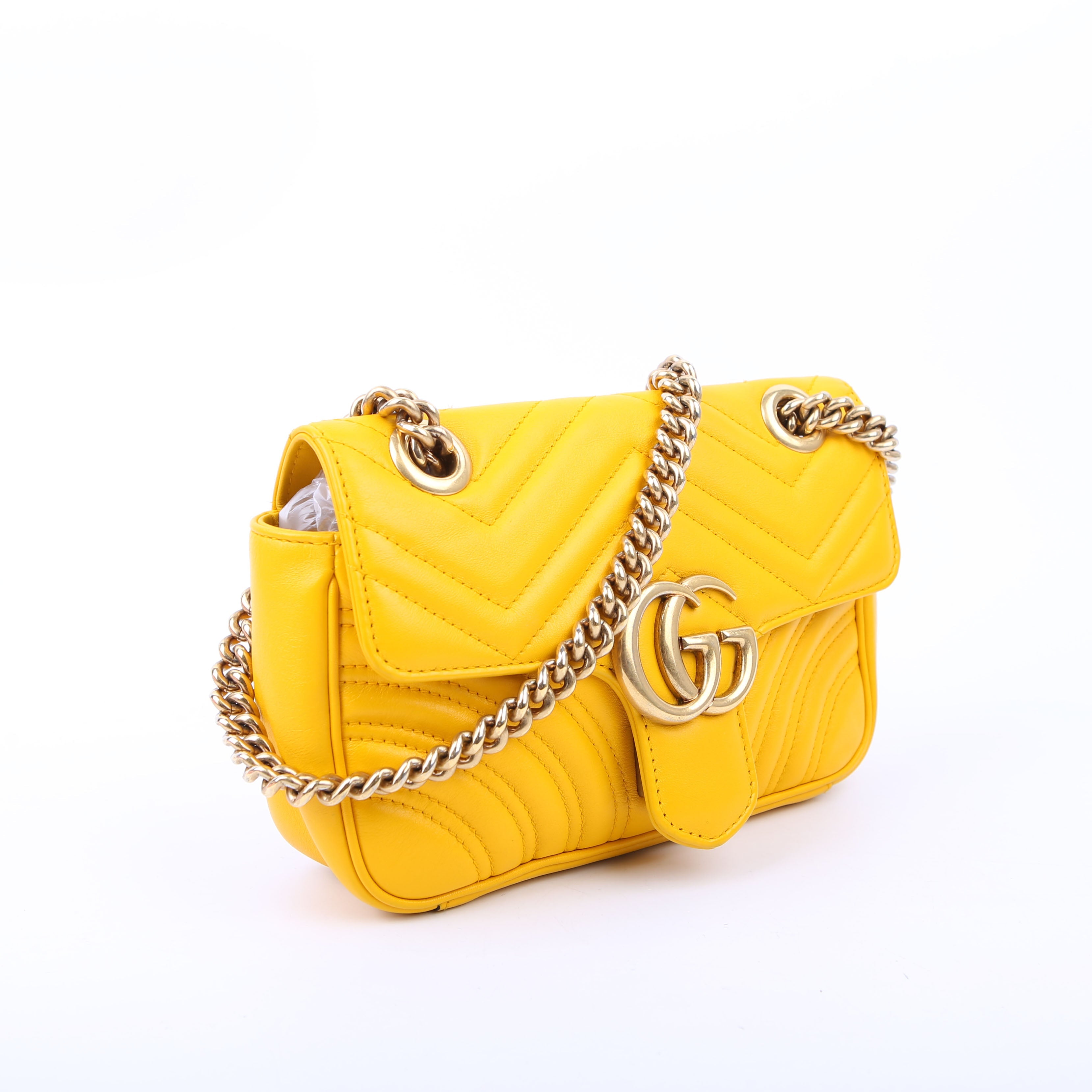 Gucci 446744 Marmont Leather Shoulder Mini Flap Yellow