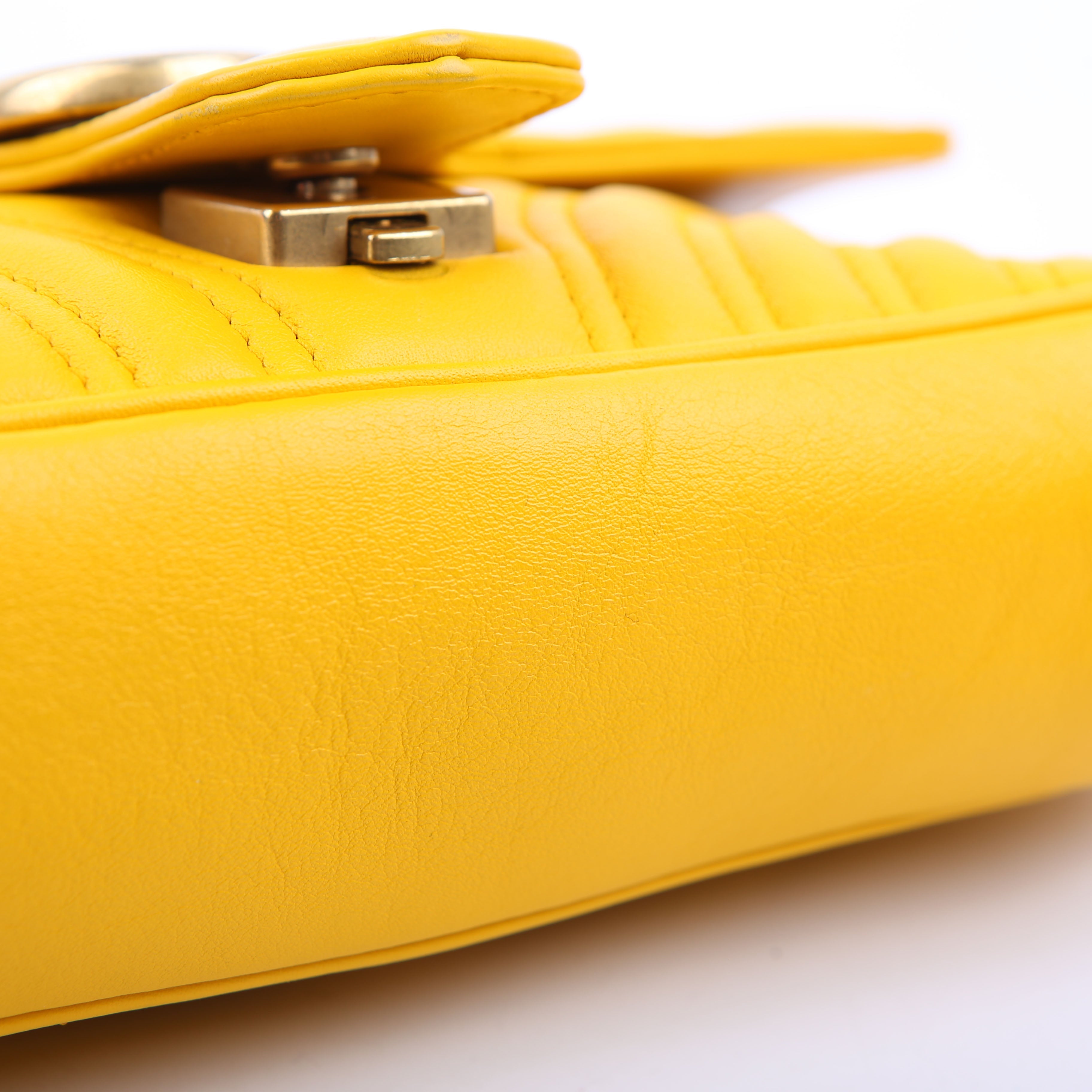 Gucci 446744 Marmont Leather Shoulder Mini Flap Yellow