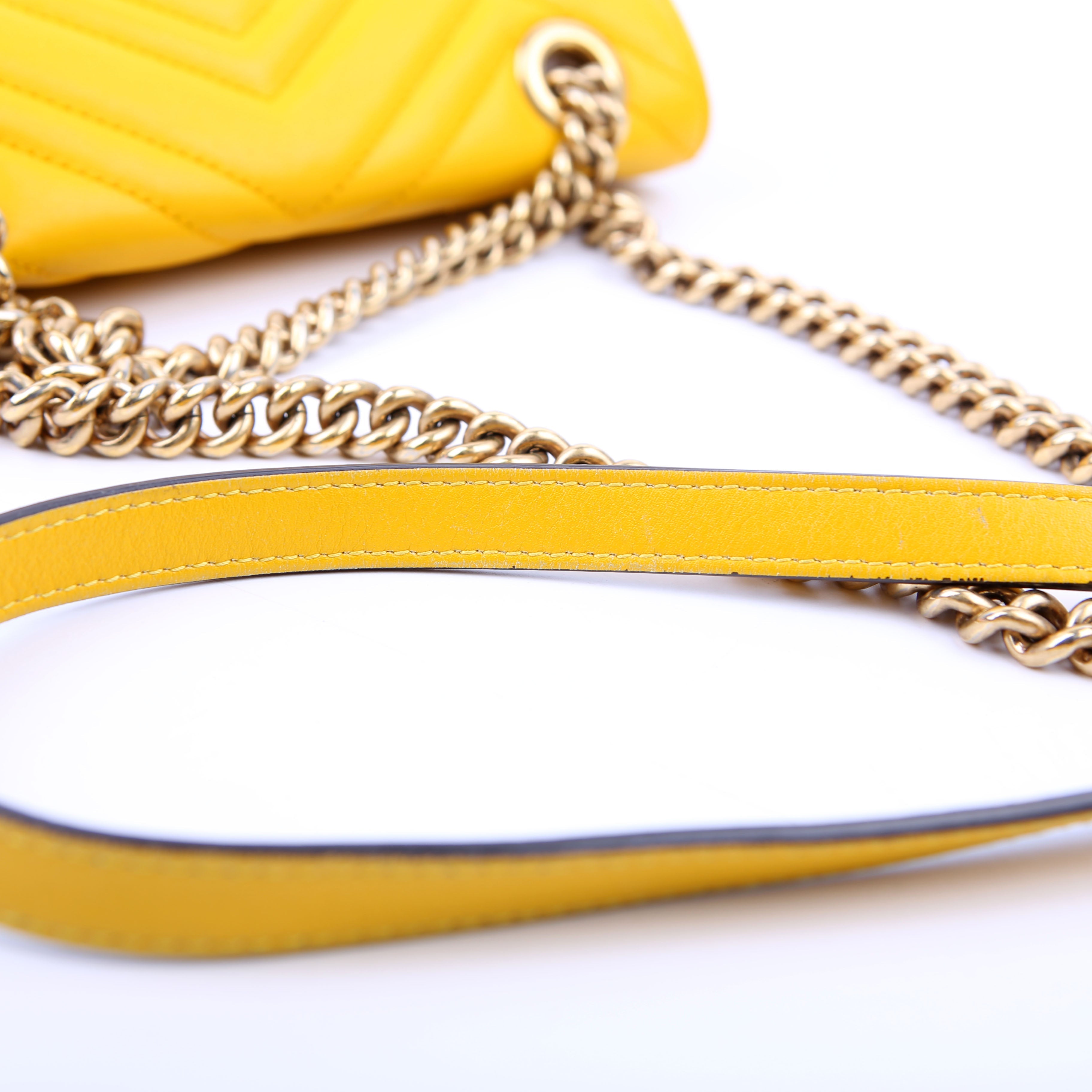 Gucci 446744 Marmont Leather Shoulder Mini Flap Yellow