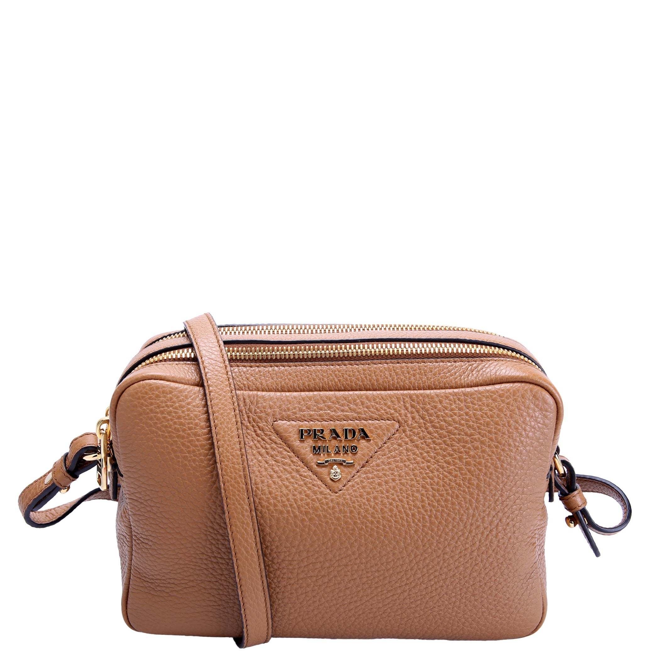 1BH082 Double Zip Small Shoulder Bag Brown