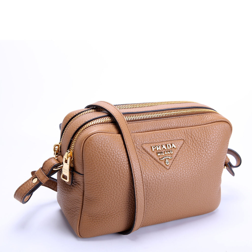 1BH082 Double Zip Small Shoulder Bag Brown