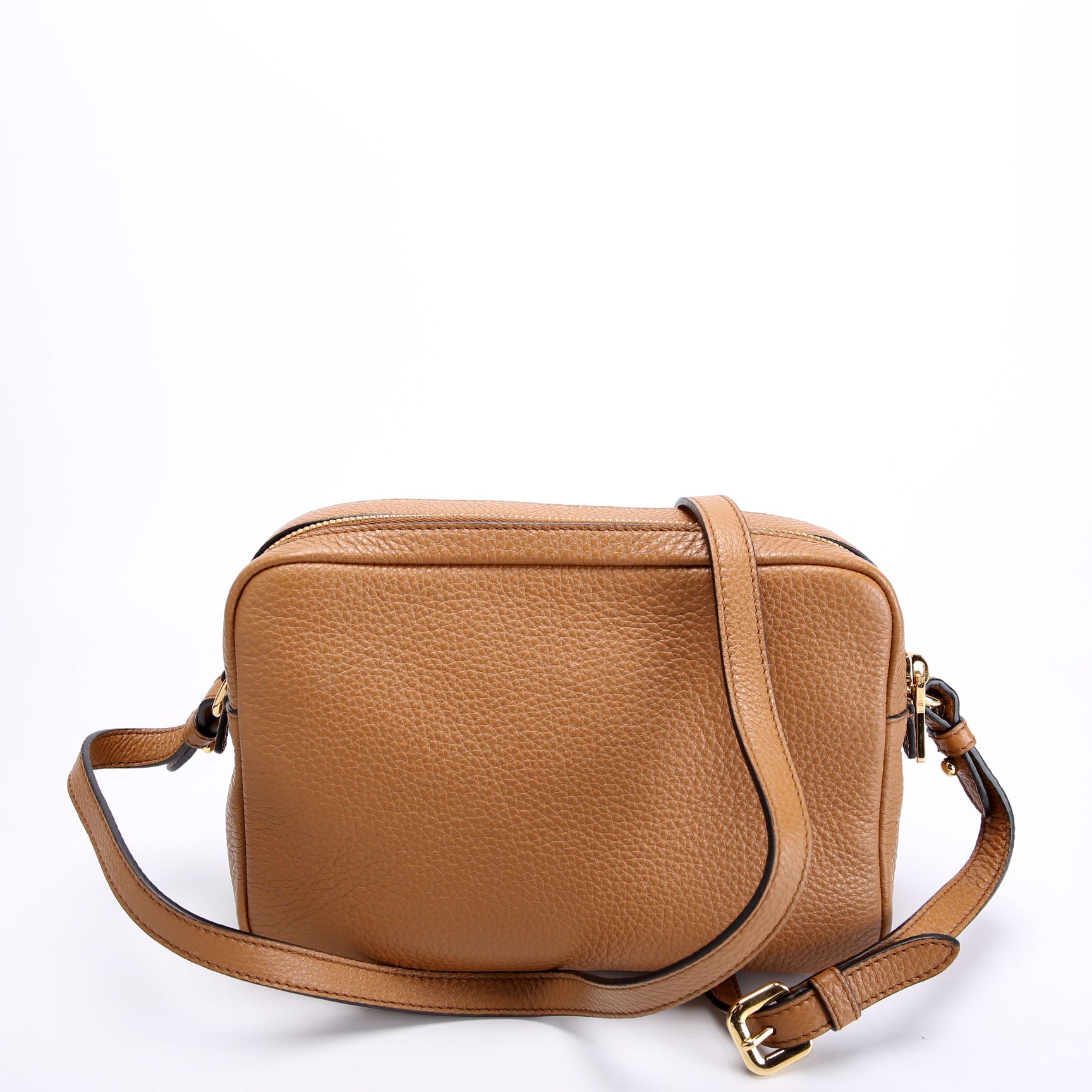 1BH082 Double Zip Small Shoulder Bag Brown