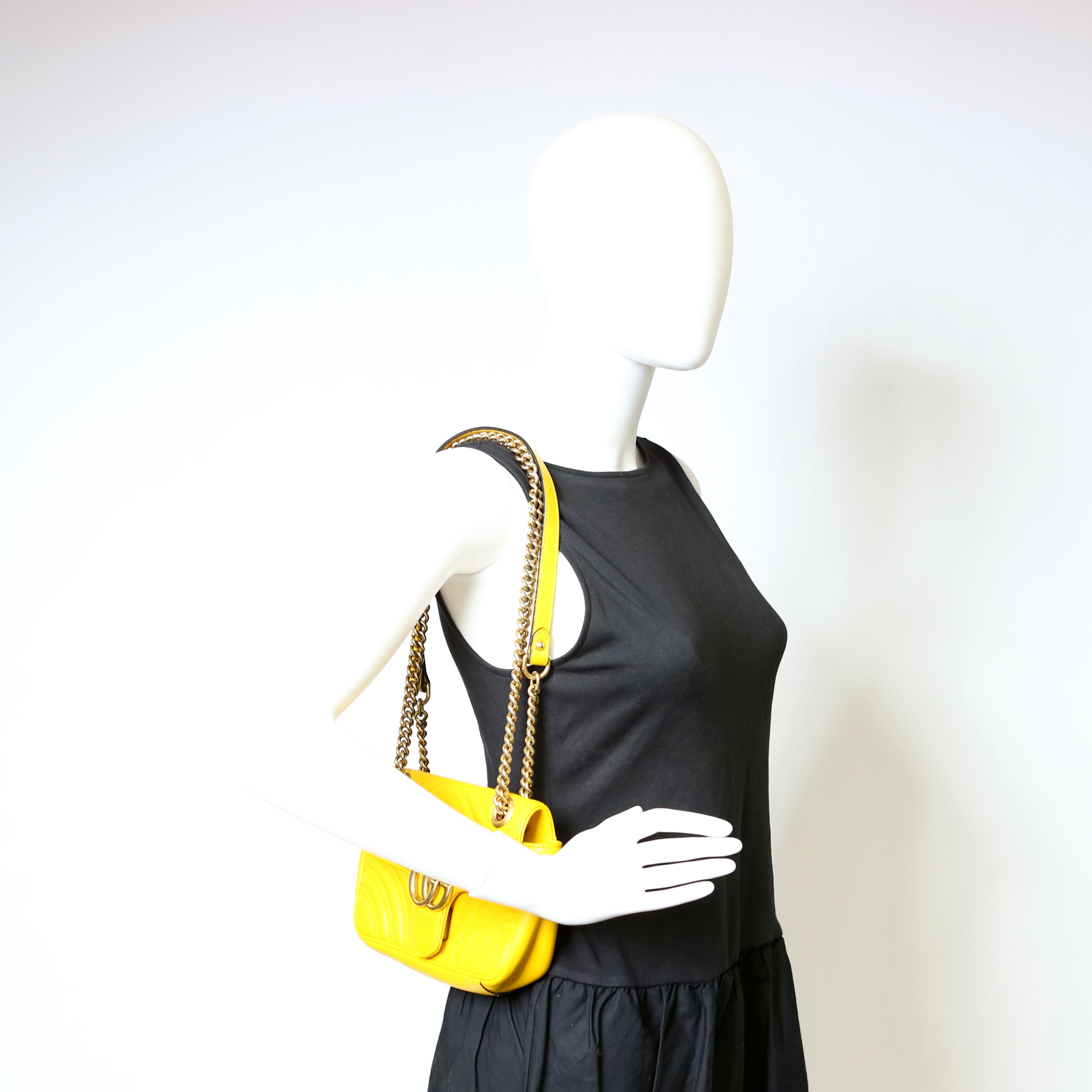 Gucci 446744 Marmont Leather Shoulder Mini Flap Yellow