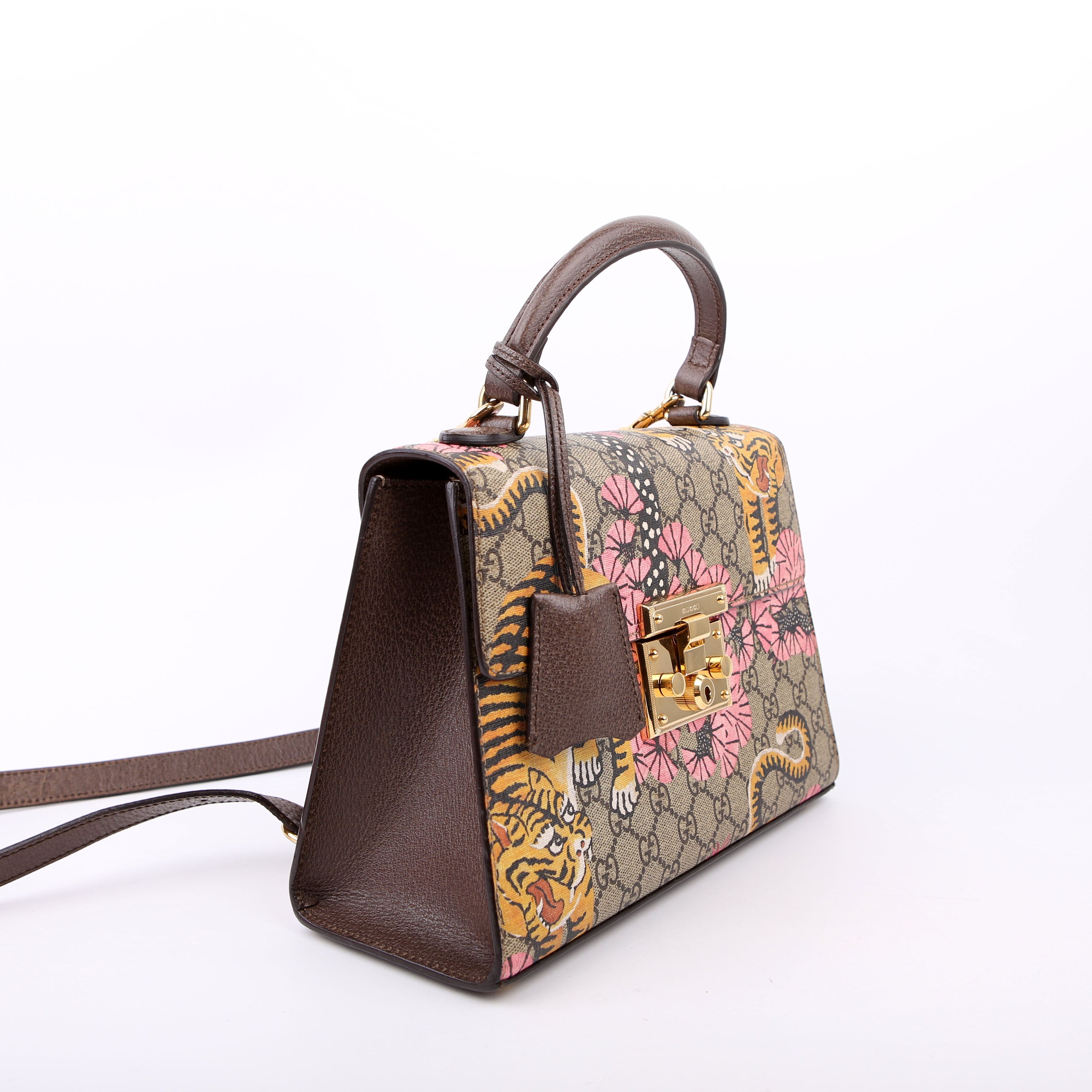 Gucci 453188 Padlock GG Supreme Top Handle Small Brown