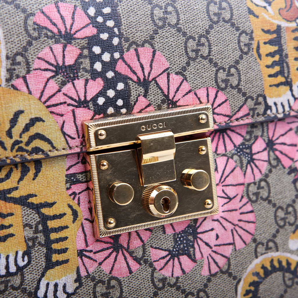 Gucci 453188 Padlock GG Supreme Top Handle Small Brown