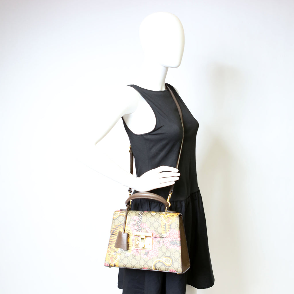 Gucci 453188 Padlock GG Supreme Top Handle Small Brown