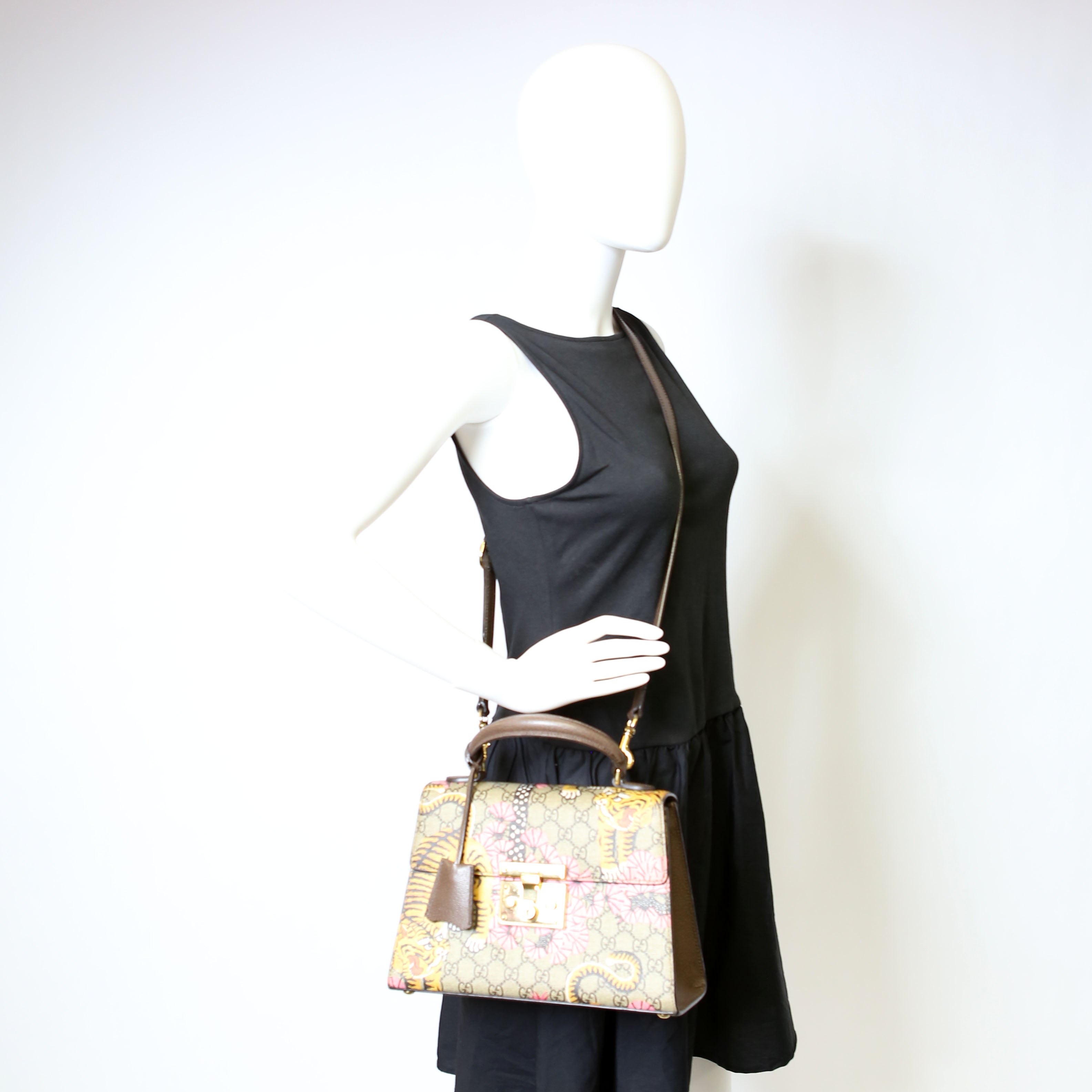 Gucci 453188 Padlock GG Supreme Top Handle Small Brown
