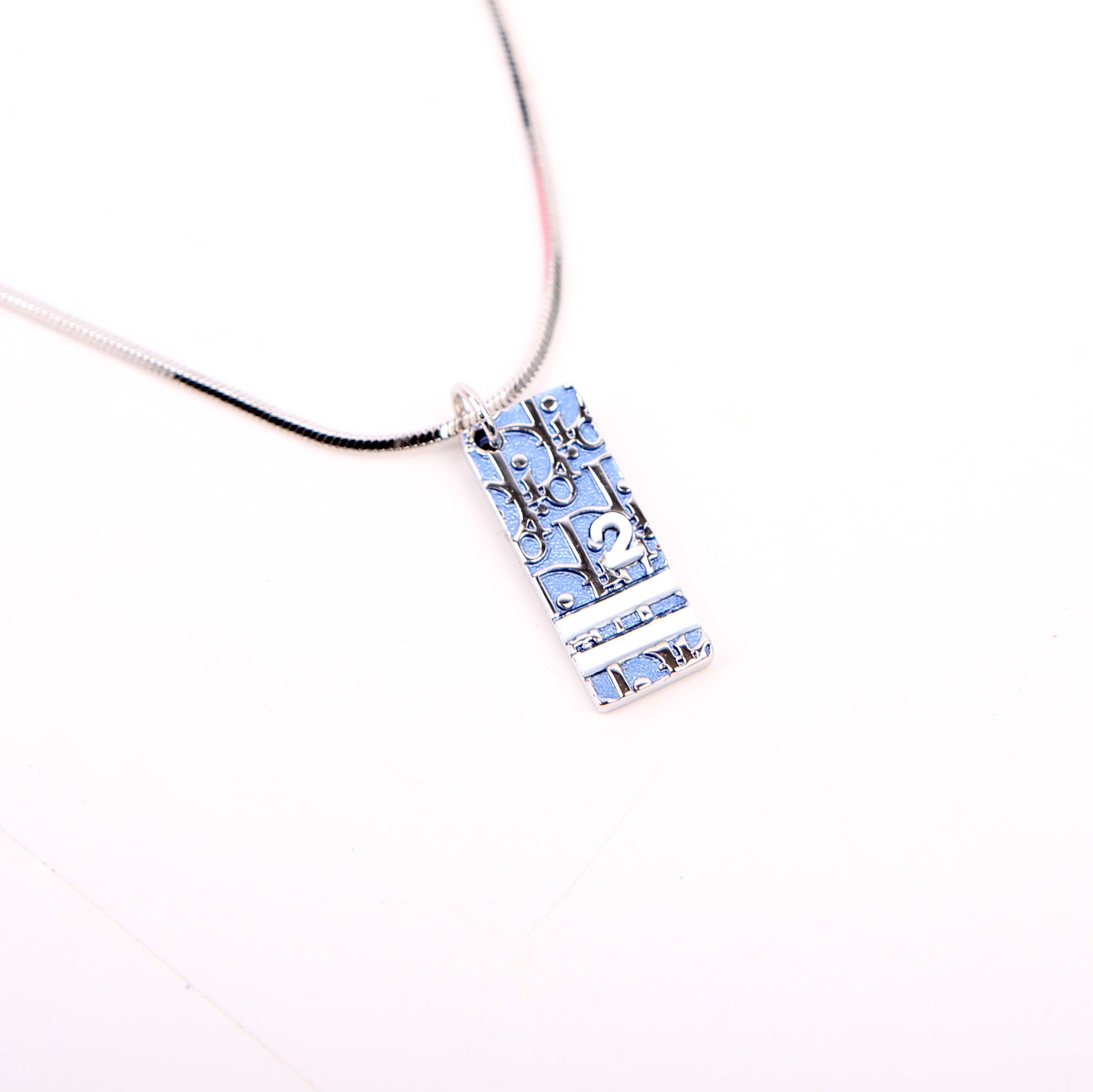 Oblique Trotter Pendant Necklace Silver/Blue