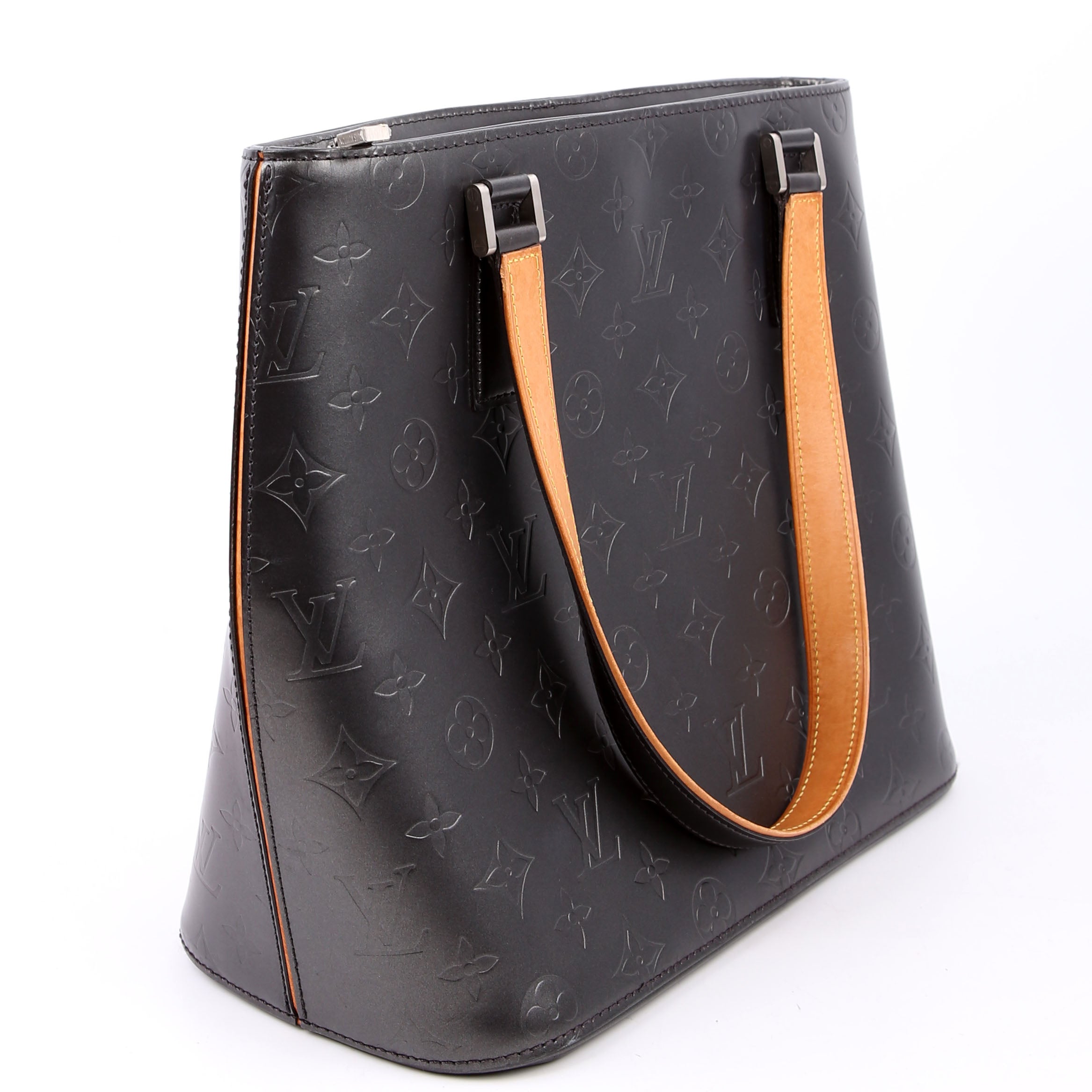 Stockton Monogram Matte Leather Gray