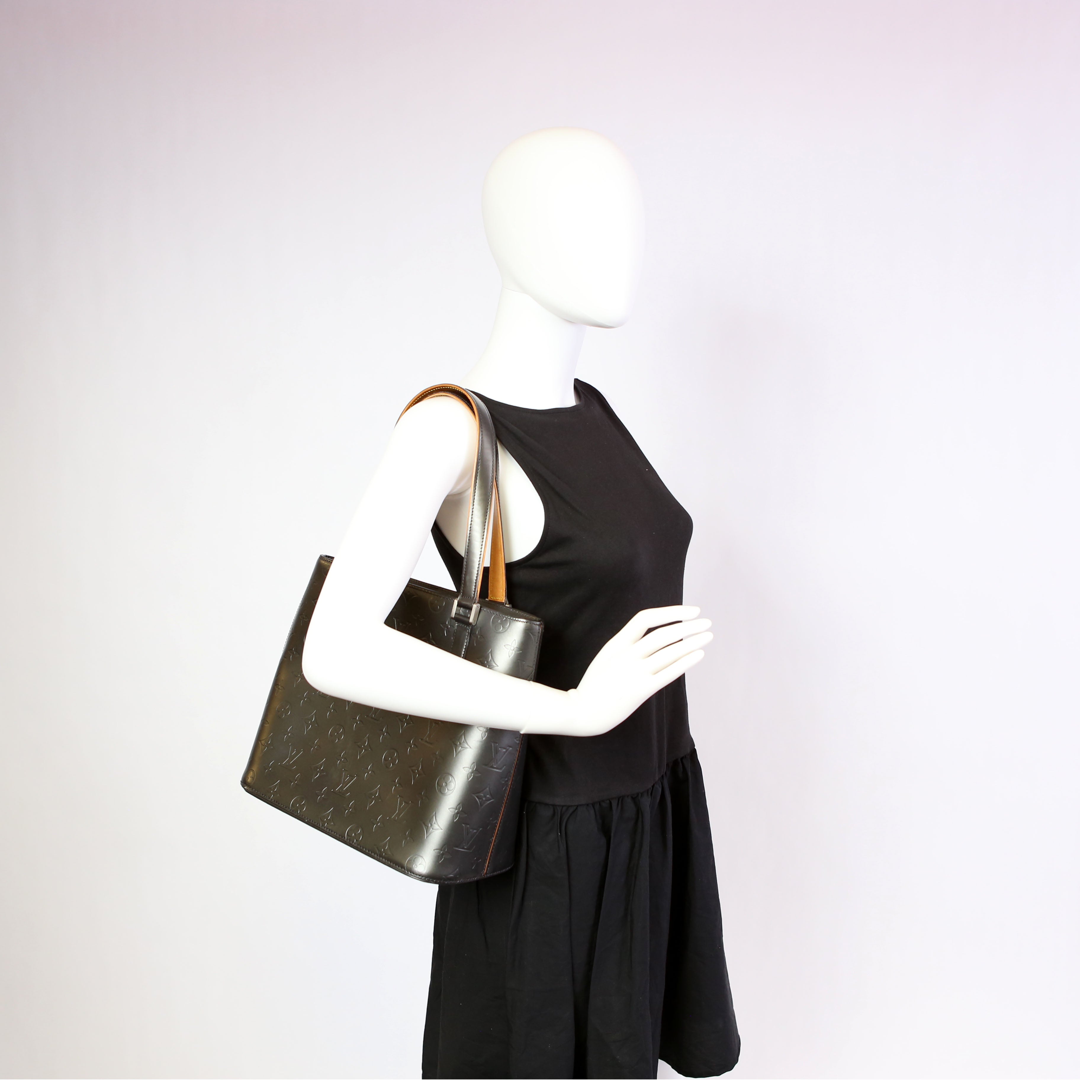 Stockton Monogram Matte Leather Gray