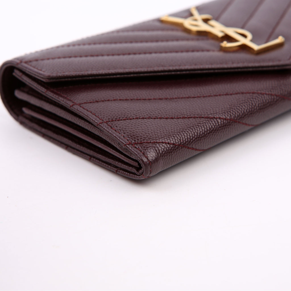 SAINT LAURENT Flap Wallet Large Grain De Poudre Burgundy