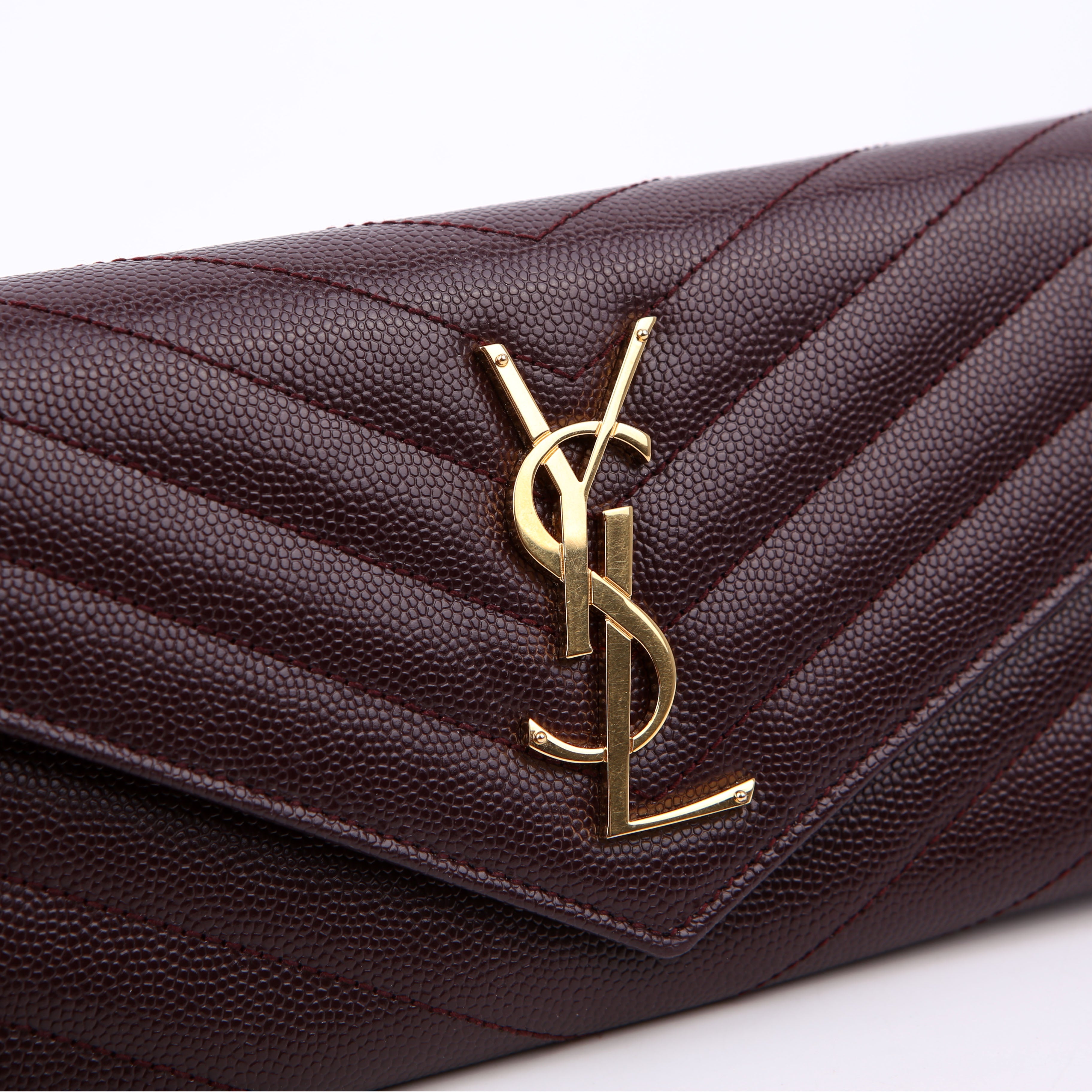SAINT LAURENT Flap Wallet Large Grain De Poudre Burgundy