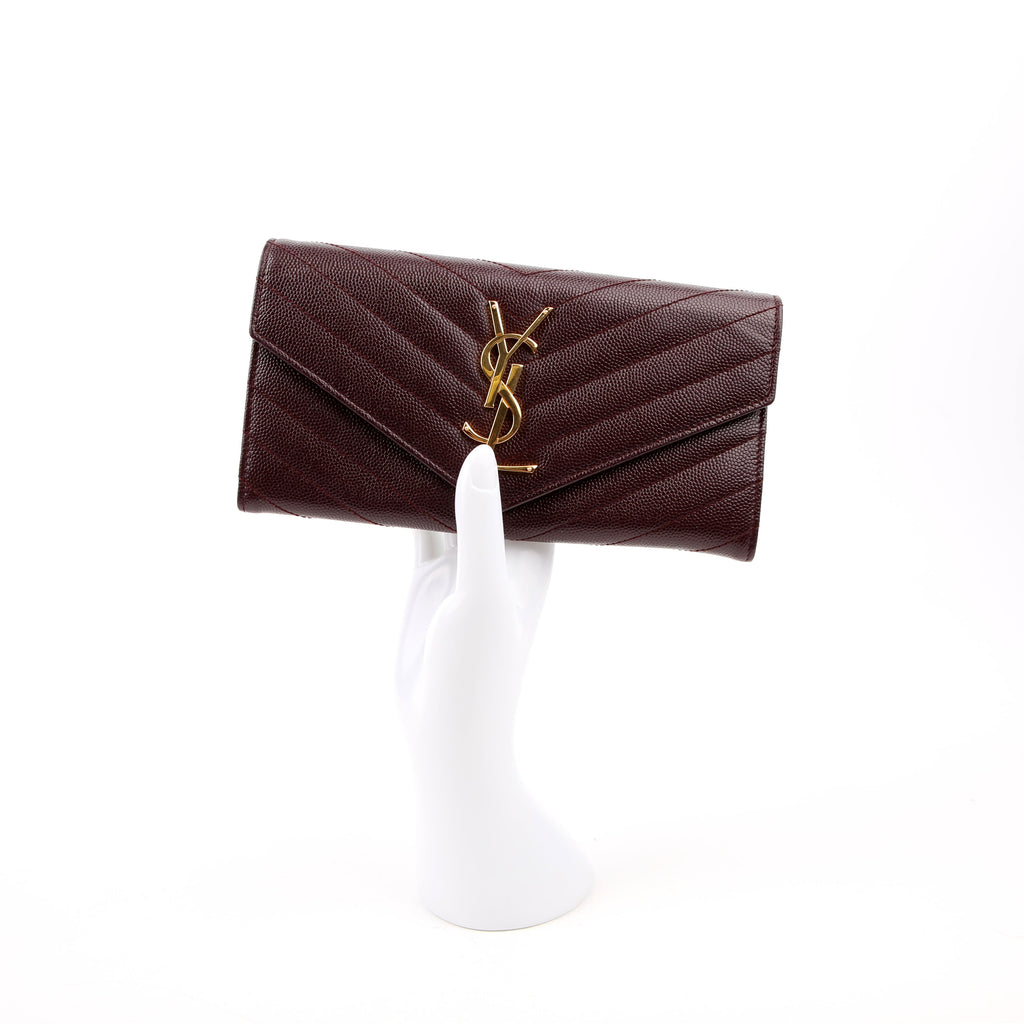 SAINT LAURENT Flap Wallet Large Grain De Poudre Burgundy
